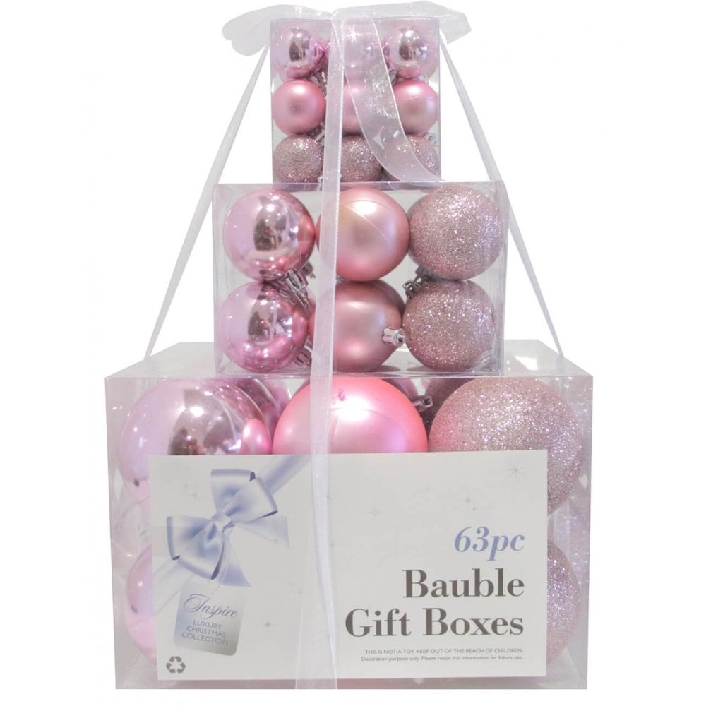 Christmas Sparkle Gift Box of 63 Baubles - Blush Pink  | TJ Hughes