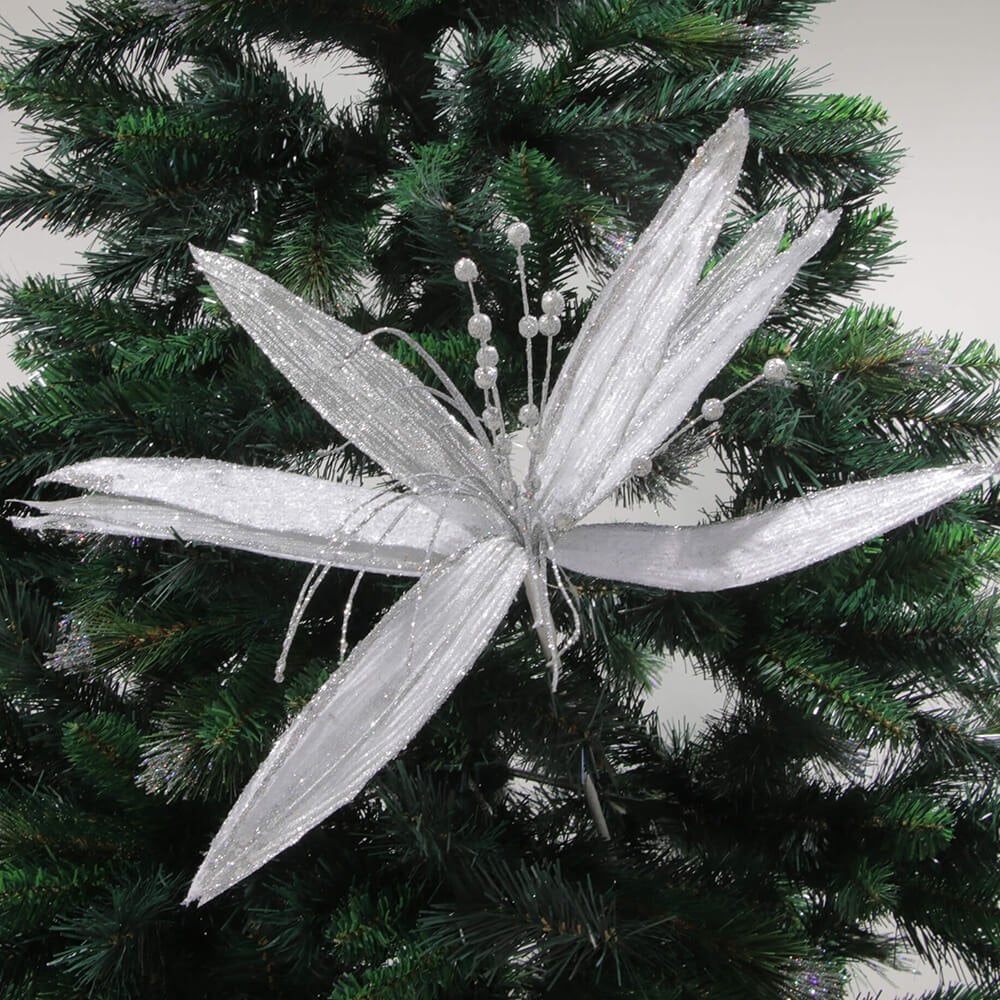 Christmas Sparkle Super Flower Decoration Glitter 45cm - Silver  | TJ Hughes