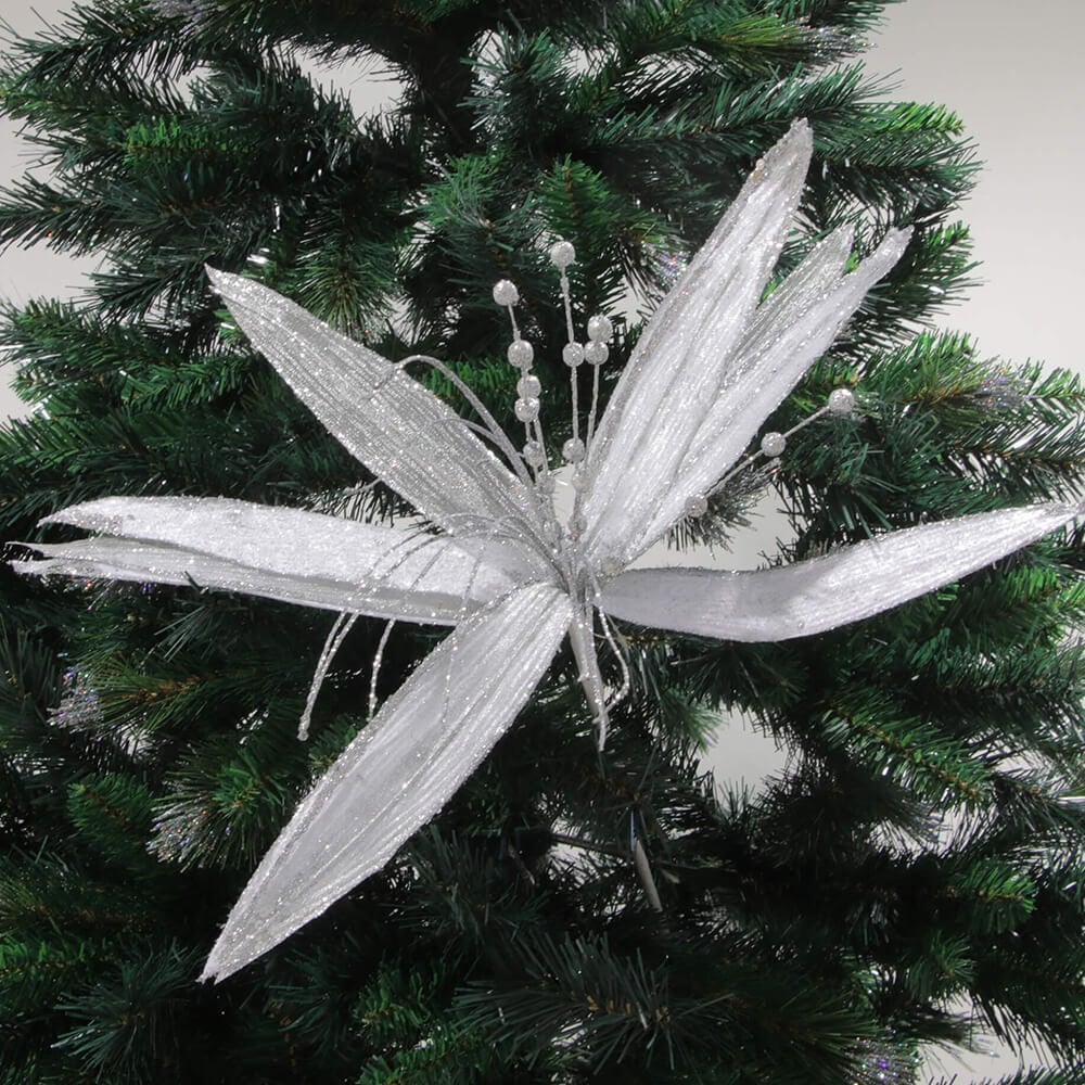 Christmas Sparkle Super Flower Decoration Glitter 45cm in Blush Pink - Silver  | TJ Hughes