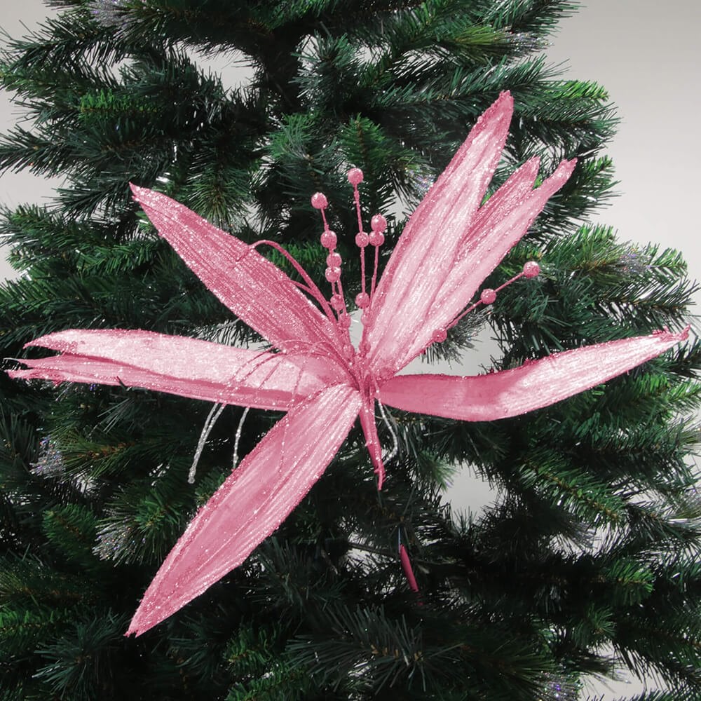 Christmas Sparkle Super Flower Decoration Glitter 45cm - Pink  | TJ Hughes