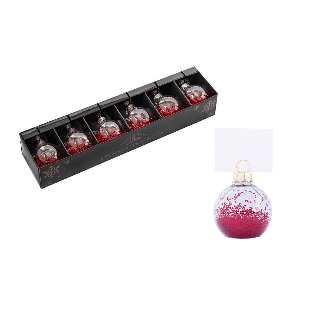 Red Glitter Bauble Place Card Holders - TJ Hughes