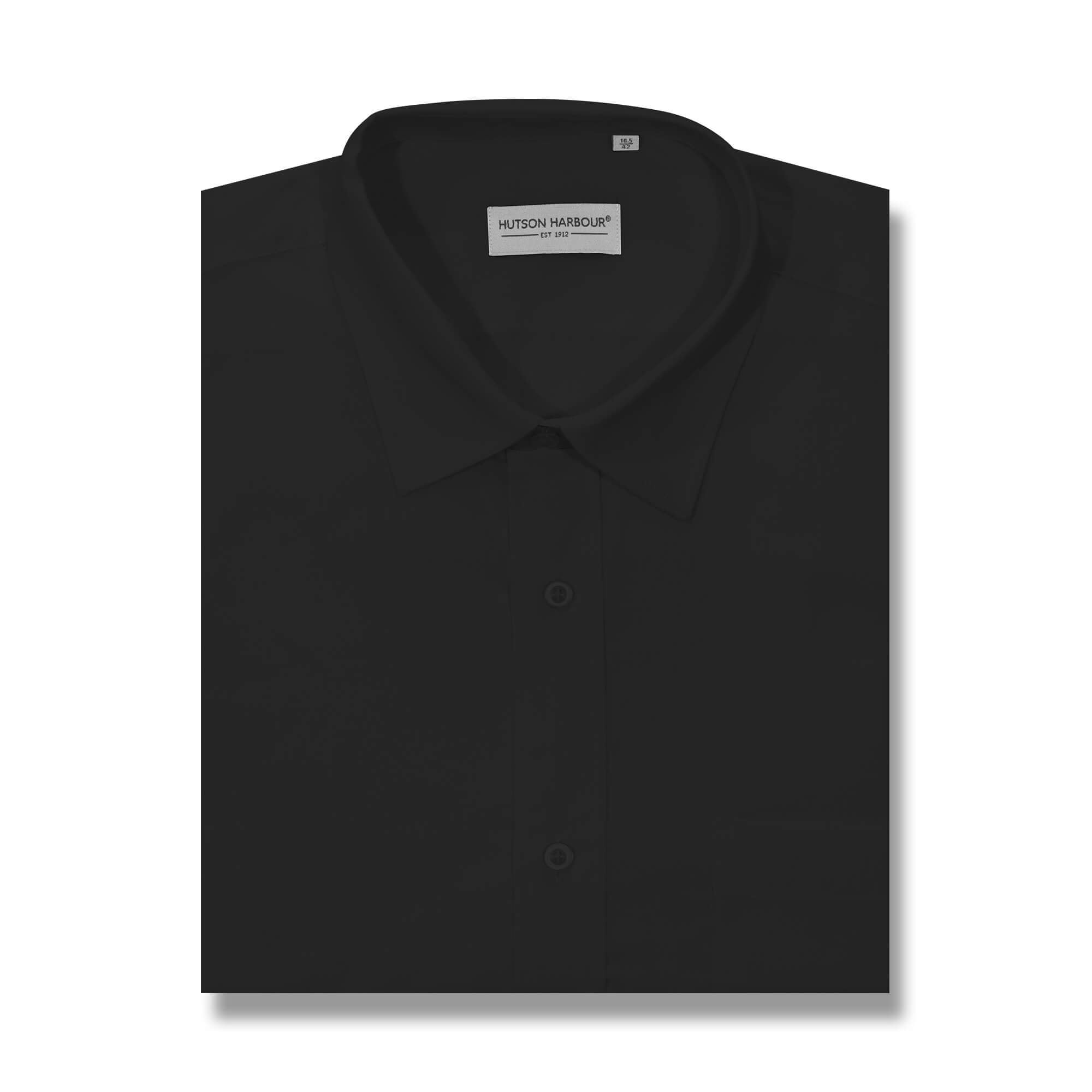 Men’s Hutson Harbour Short Sleeve Formal Plain Shirt- Black - 16IN  | TJ Hughes