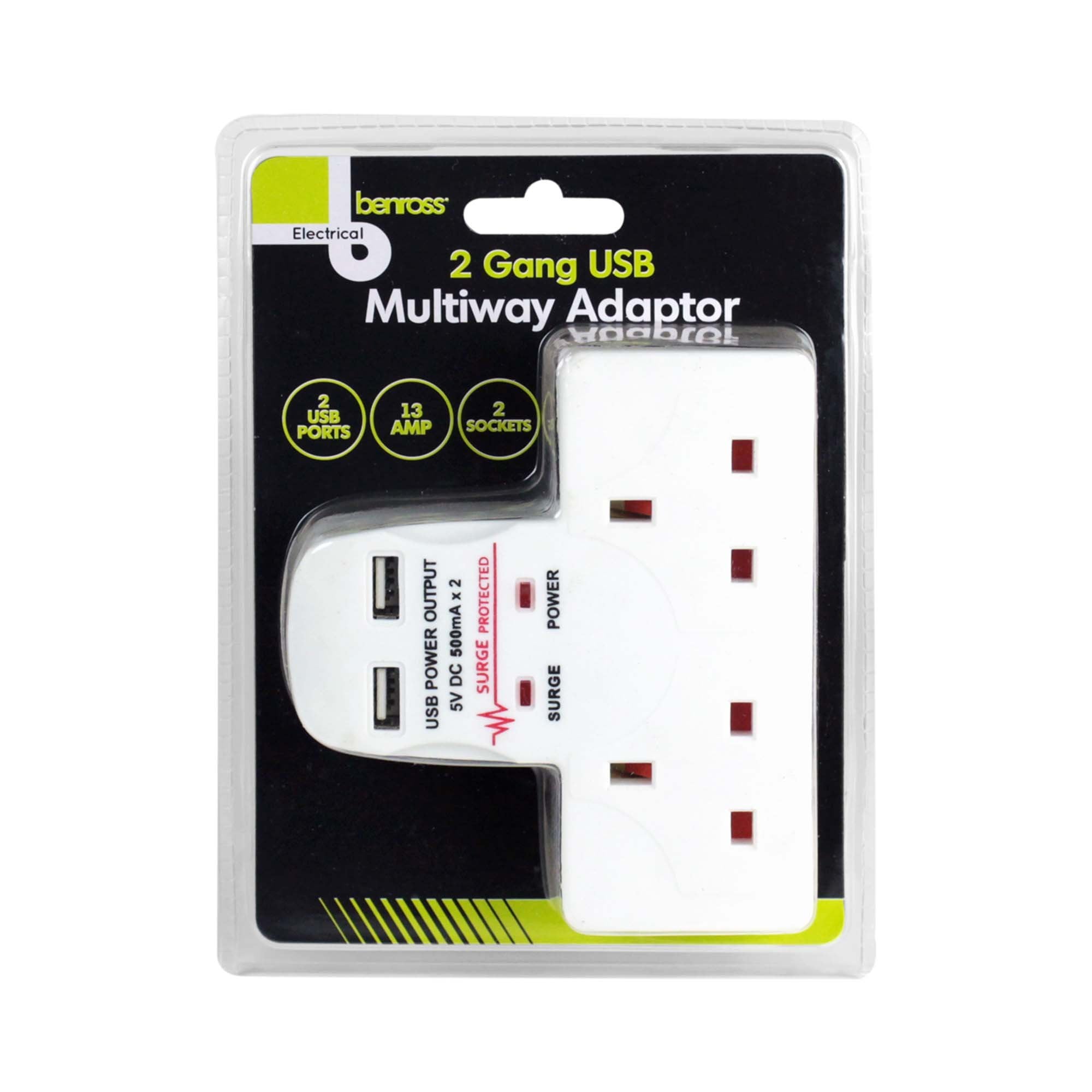 Benross Plug Adaptor 2 Way USB 13A  | TJ Hughes