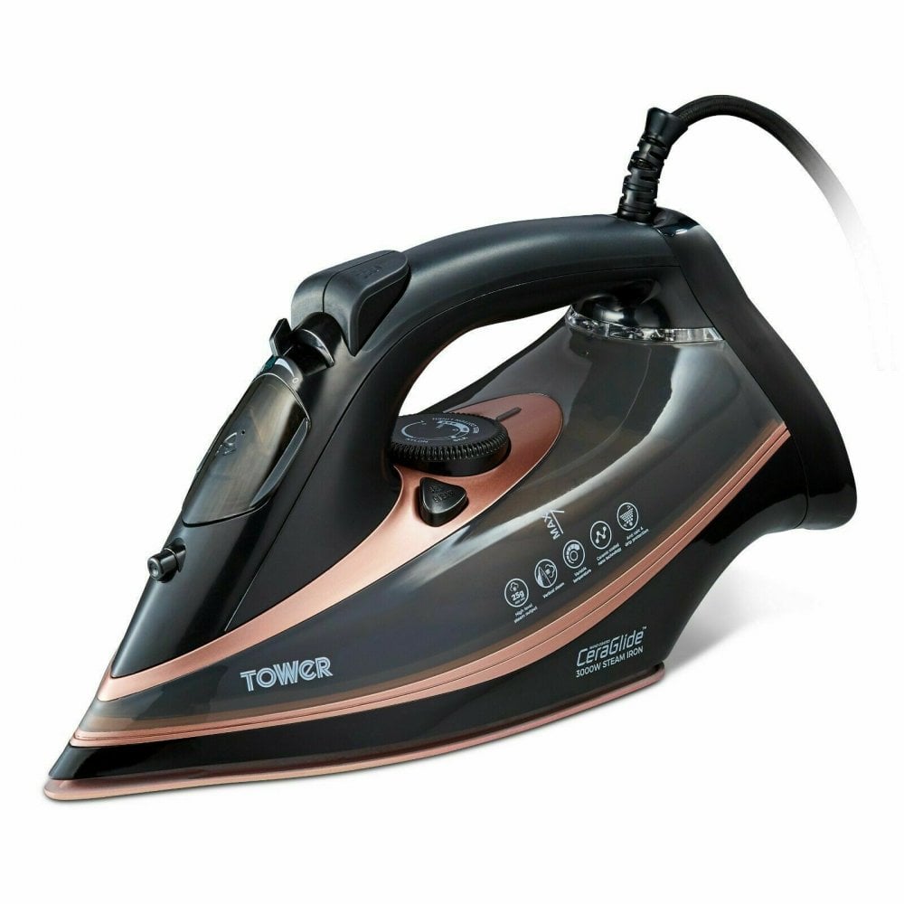 Tower 3000W Black/Rose Gold Ceraglide Iron - Black/Rose Gold  | TJ Hughes