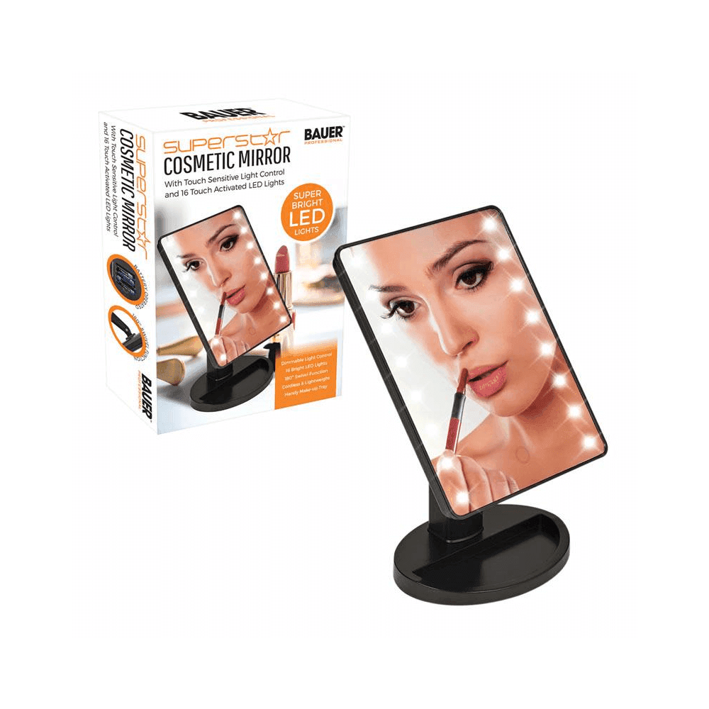 BAUER Superstar Cosmetic Touch Sensitive Activated LED Make Up Bathroom Mirror  | TJ Hughes
