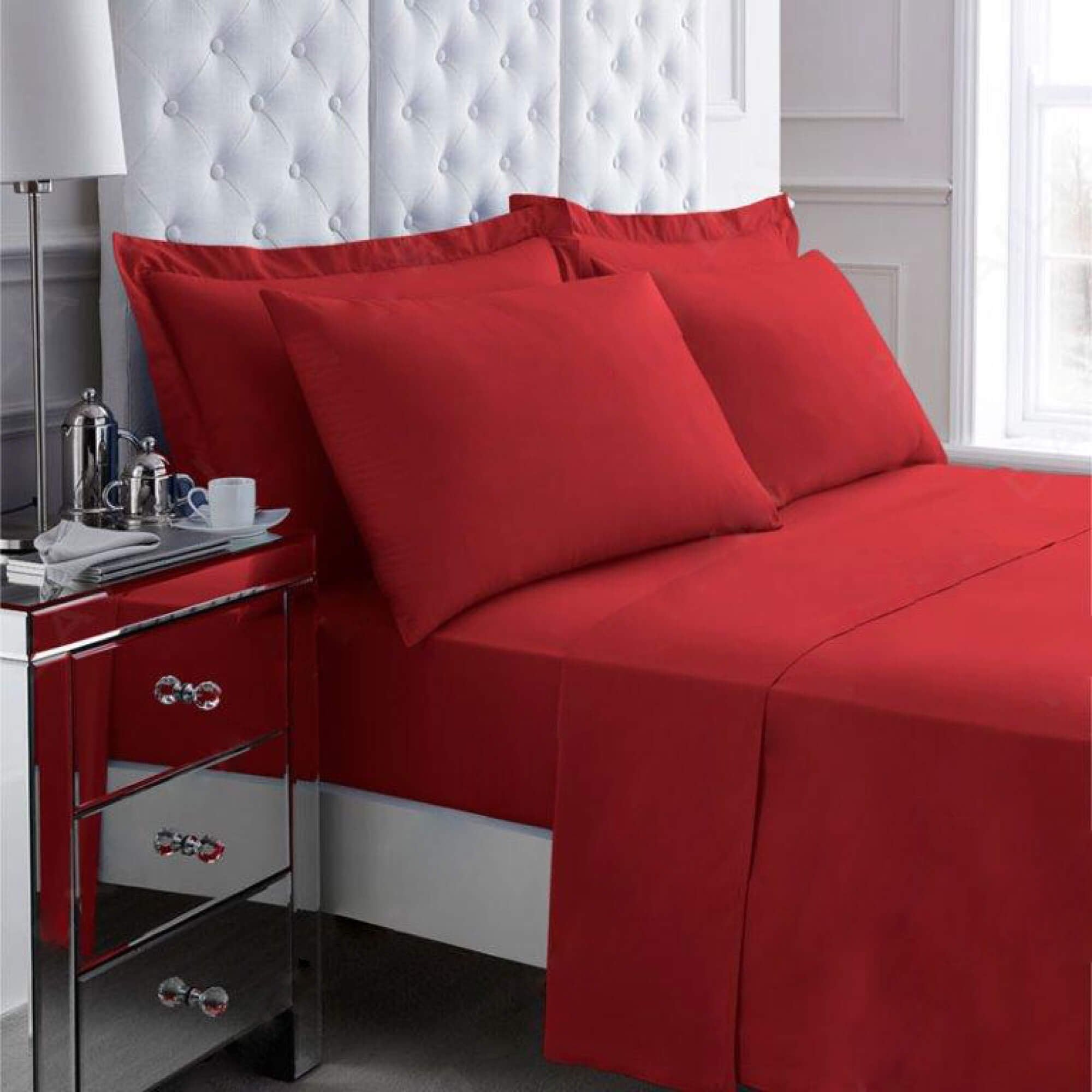 Non Iron Percale Bedding Sheet Range - Red - King Fitted - TJ Hughes