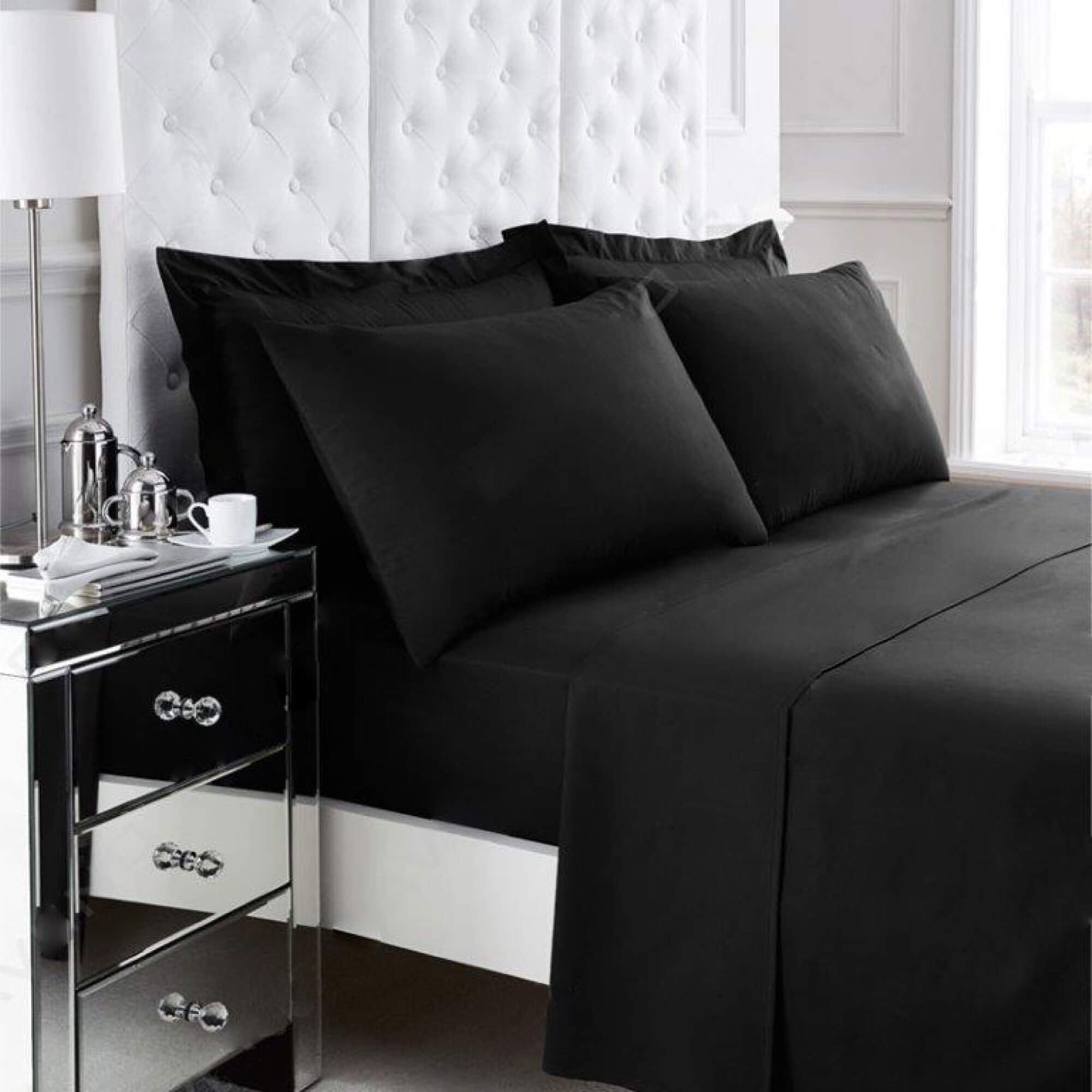 Non Iron Percale Bedding Sheet Range - Black - Housewife Pillowcase Pair - TJ Hughes