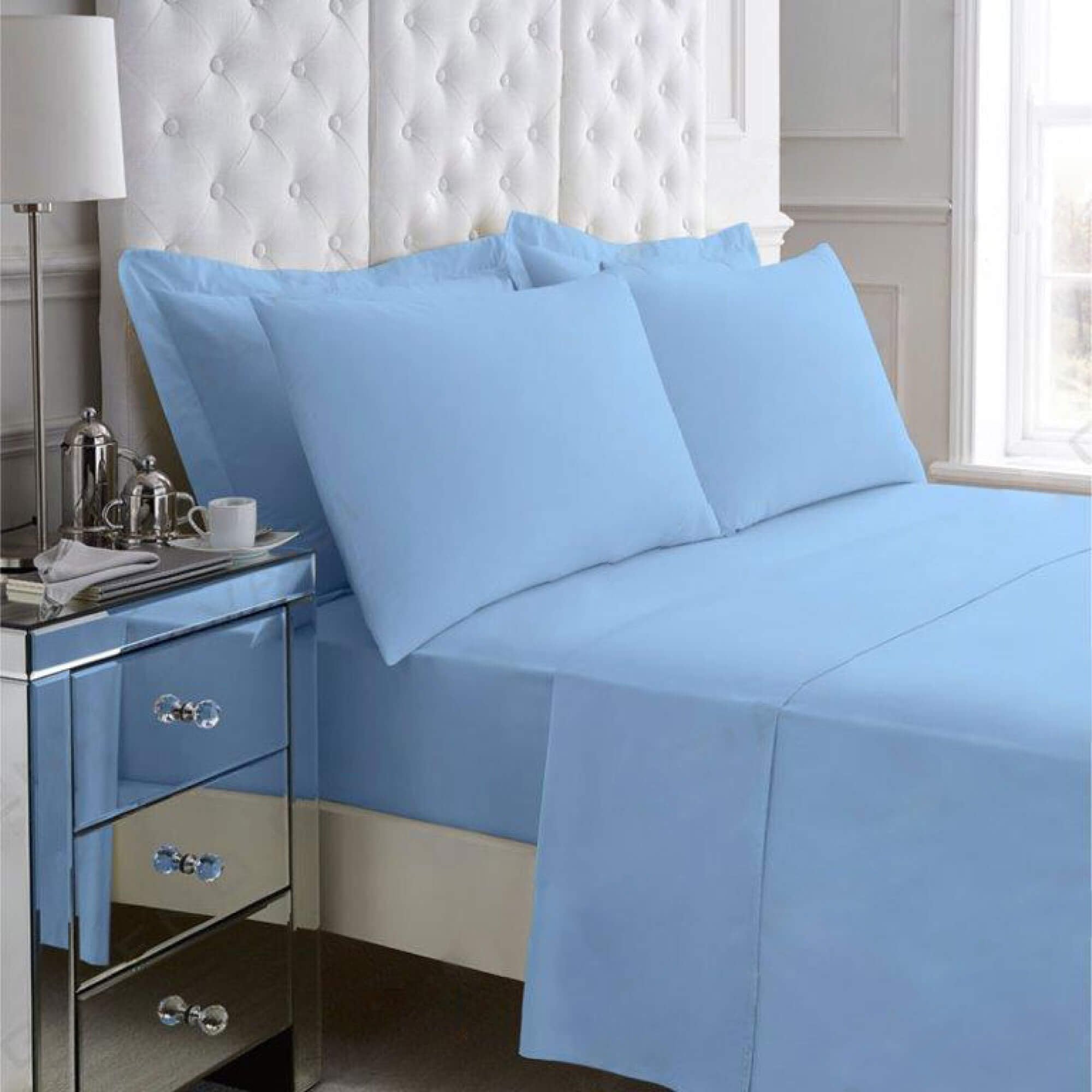 Non Iron Percale Bedding Sheet Range - Blue - King Fitted - TJ Hughes