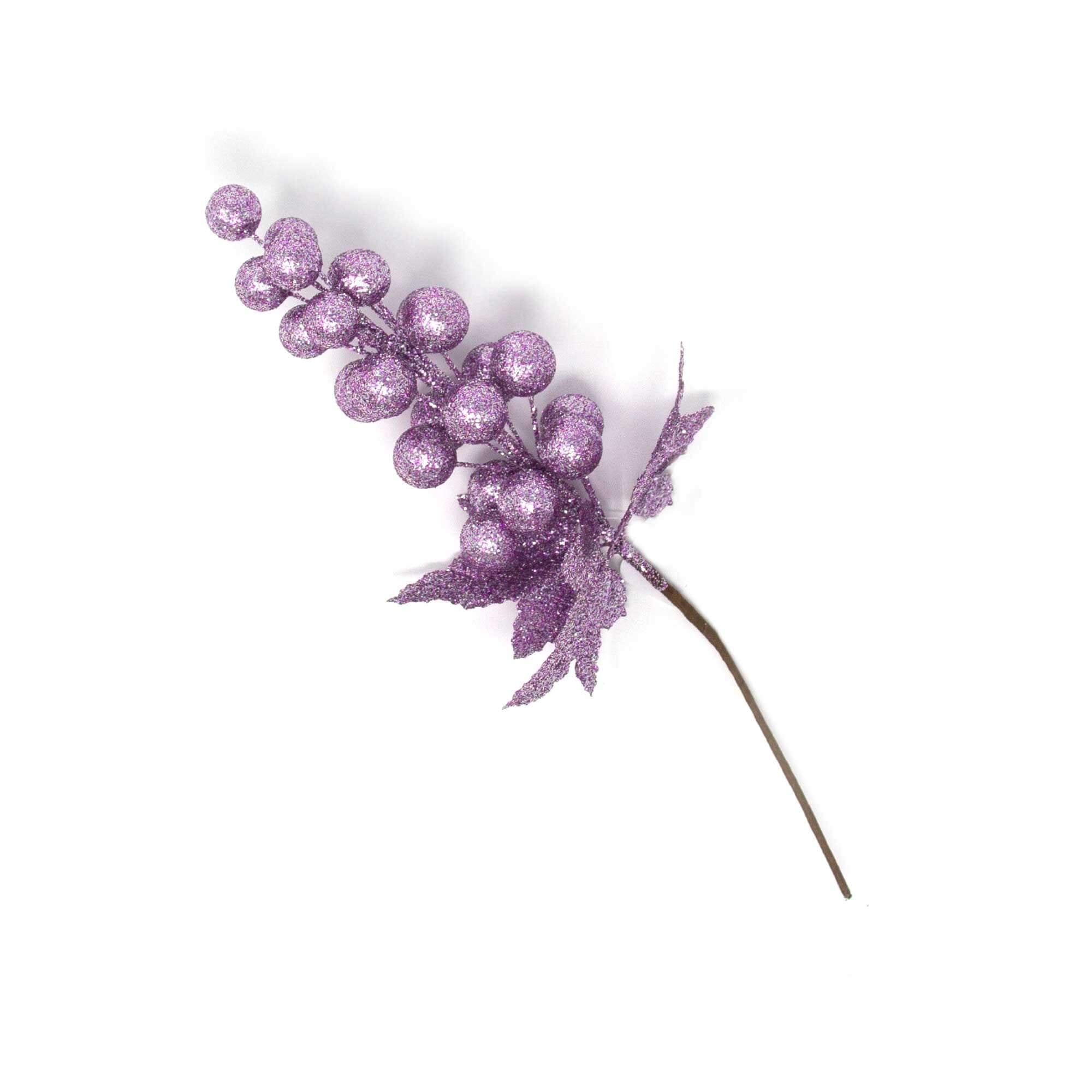 Christmas Sparkle Glittered Grape Stem Pick 28cm in Violet  | TJ Hughes