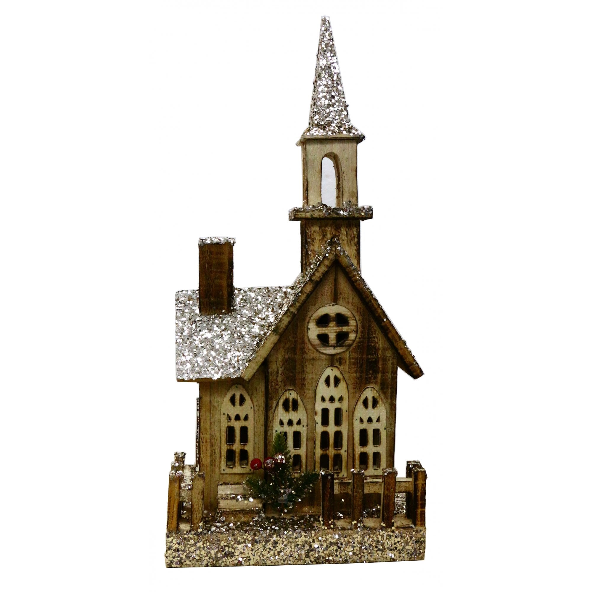 Christmas Sparkle Wooden House in Champagne 49cm with 10 LEDS  | TJ Hughes
