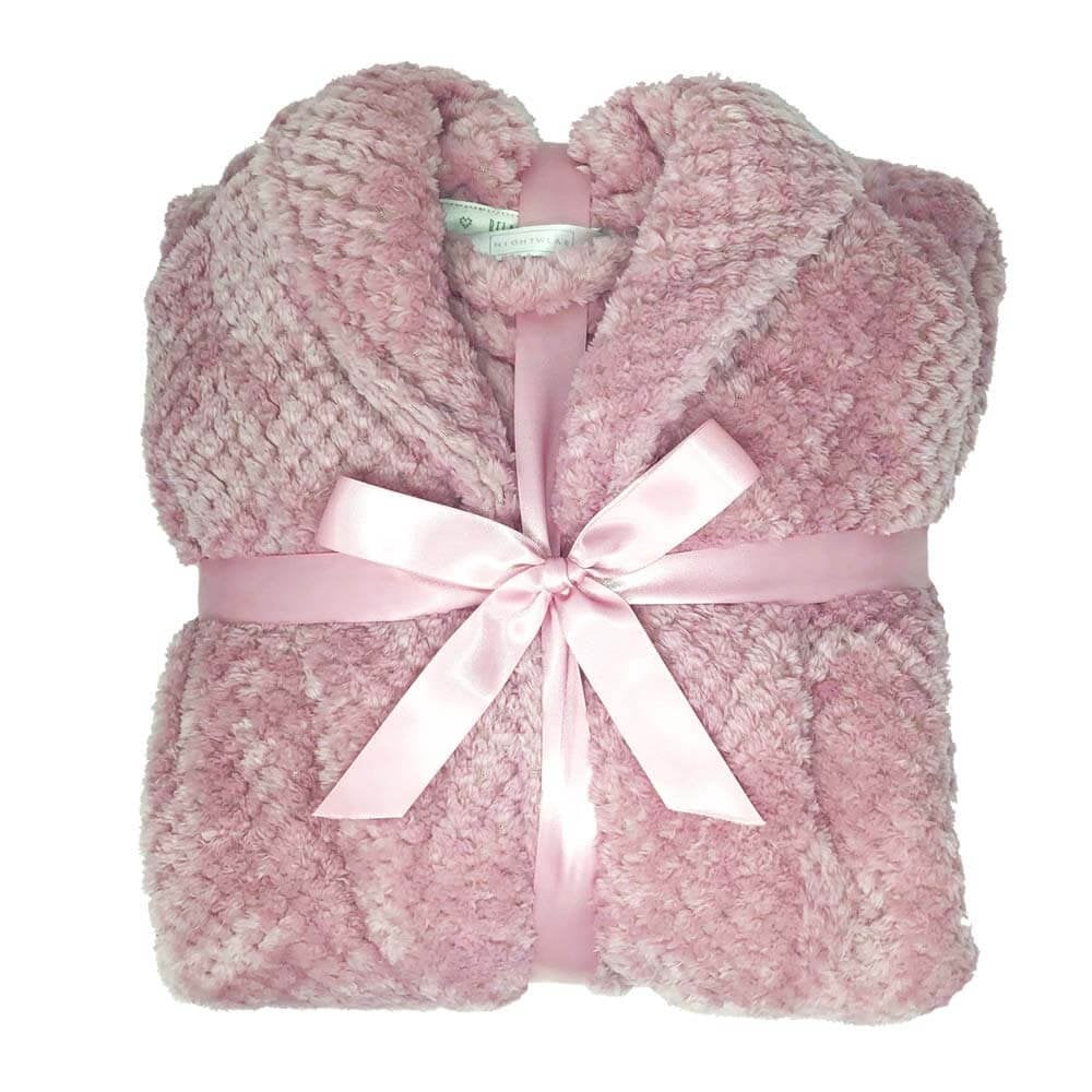Ladies Pink Honeycomb Fleece Dressing Gown - 16/18 - TJ Hughes