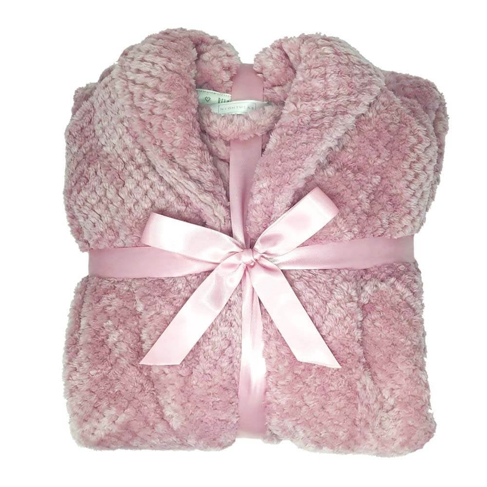 Ladies Pink Honeycomb Fleece Dressing Gown - 12/14 - TJ Hughes