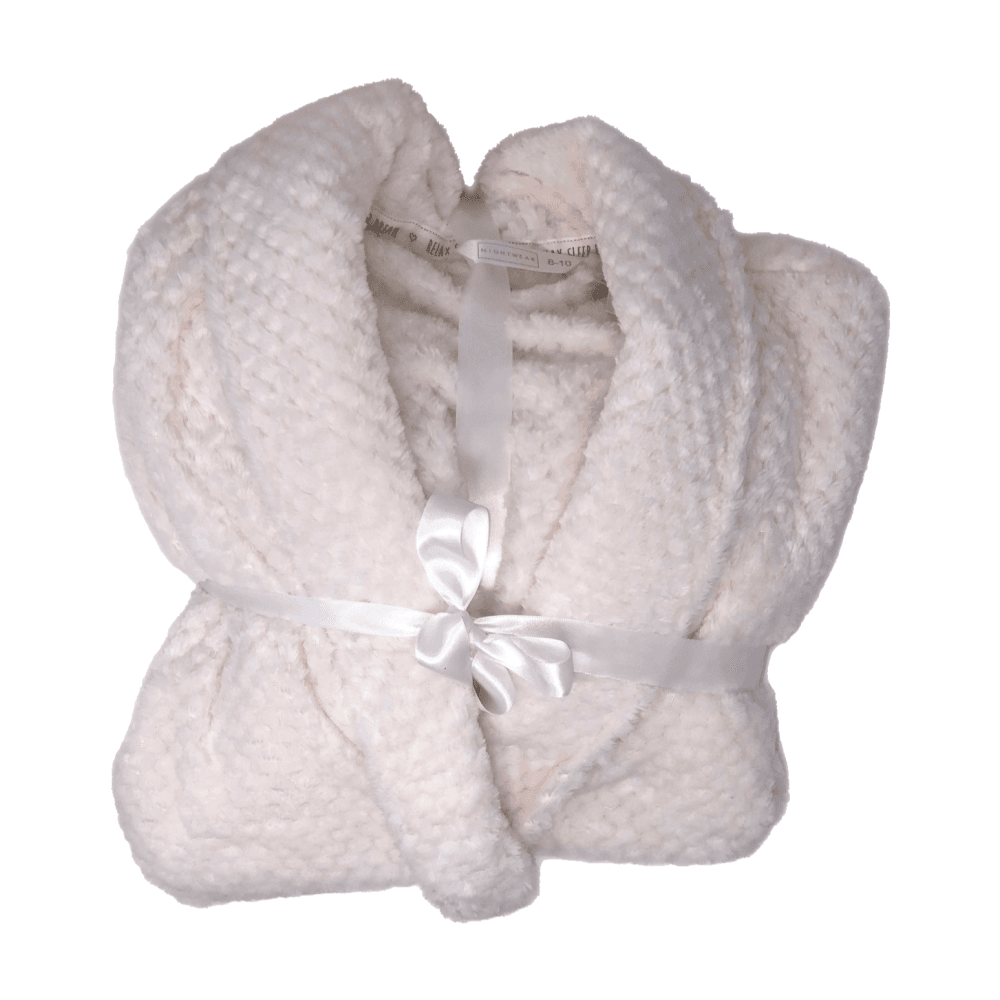 Ladies Ivory Honeycomb Fleece Dressing Gown - 8/10 - TJ Hughes White