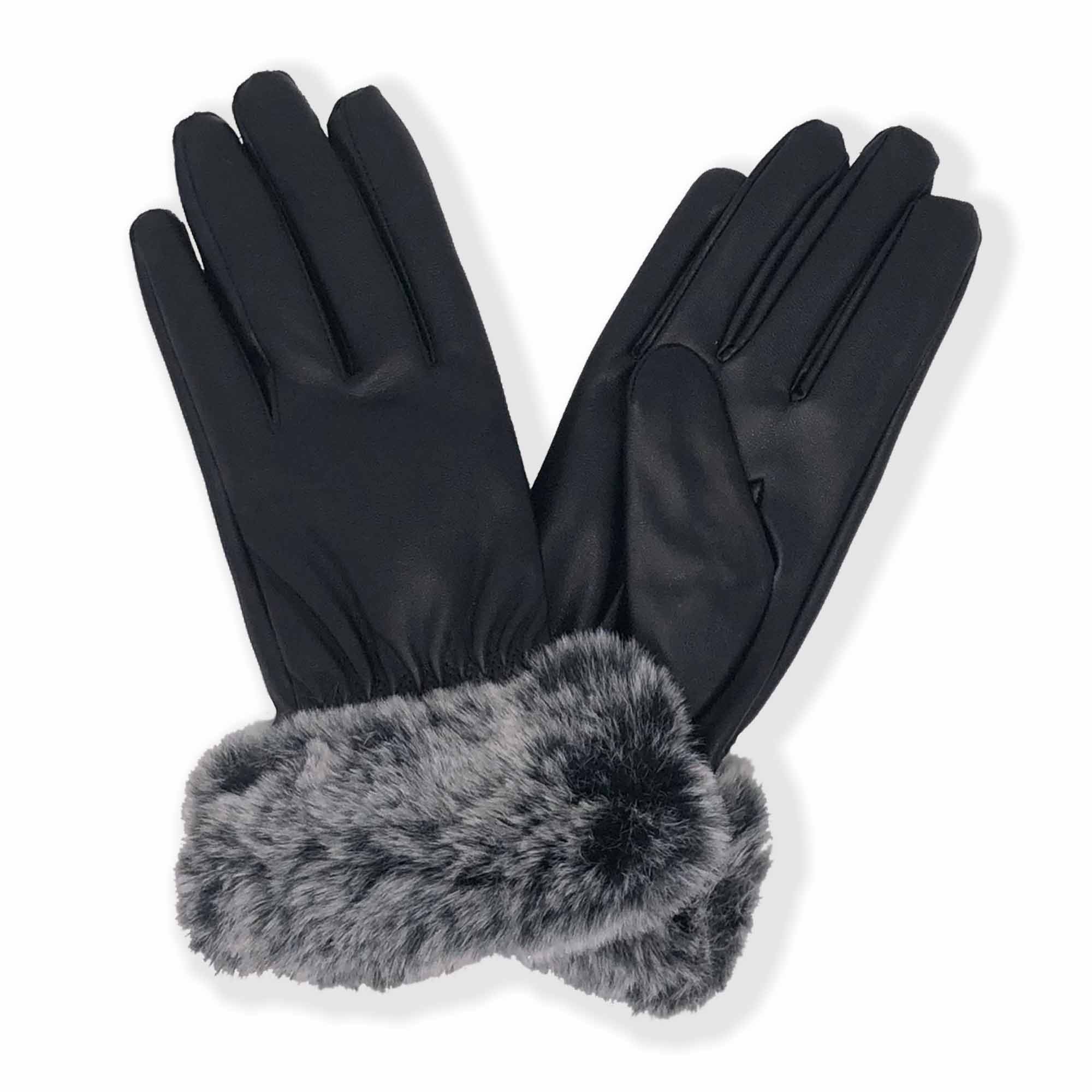 Faux Fur Cuff Glove - PU - TJ Hughes Black