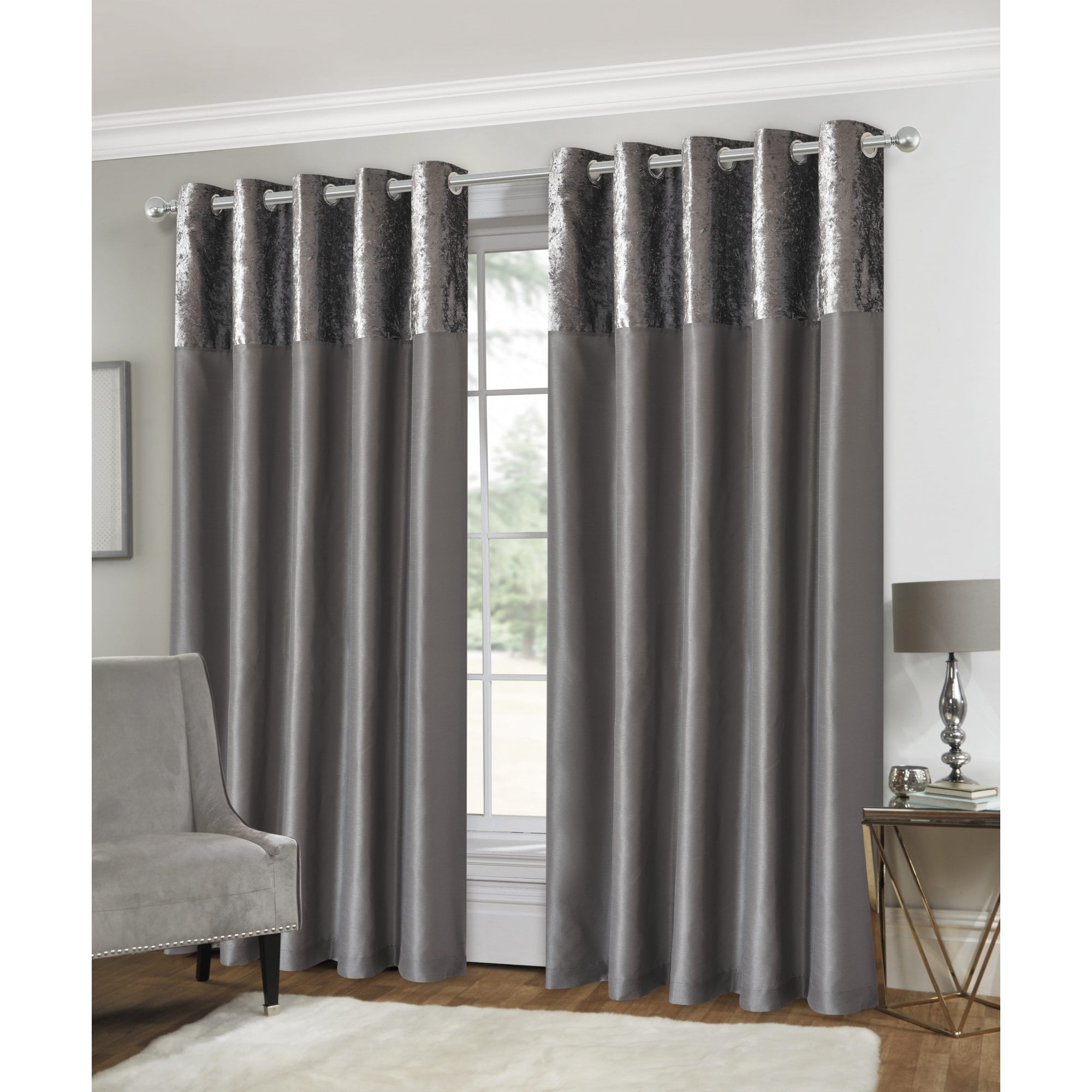 Lewis’s Olivia Velvet Top Eyelet Curtains - Silver - 117cm (46") X 137cm (54")  | TJ Hughes