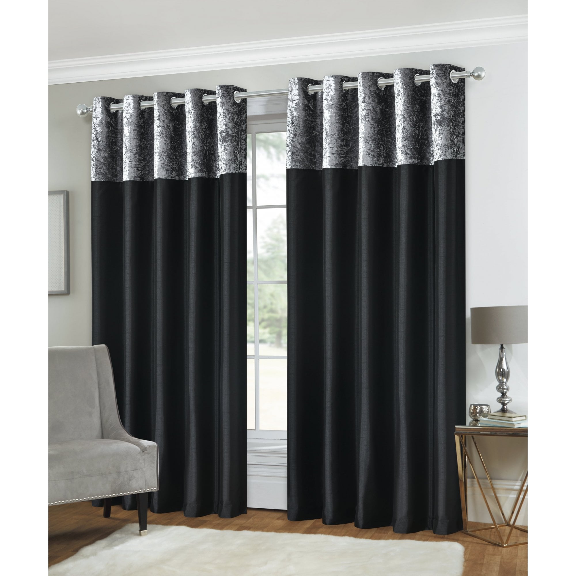 Lewis’s Olivia Velvet Top Eyelet Curtains - Black - 229cm (90") X 229cm (90")  | TJ Hughes