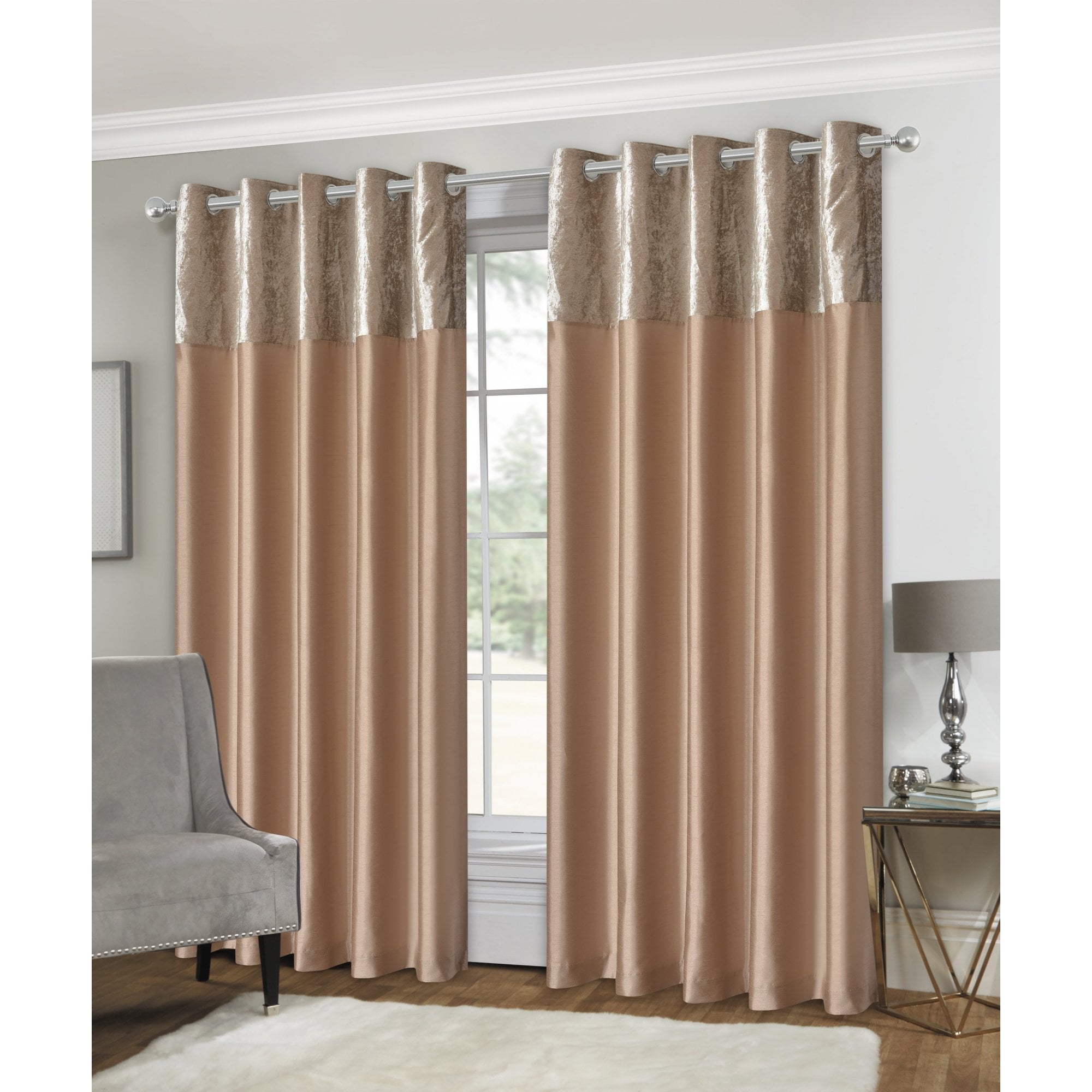 Lewis’s Olivia Velvet Top Eyelet Curtains - Mink - 167cm (66") X 229cm (90")  | TJ Hughes