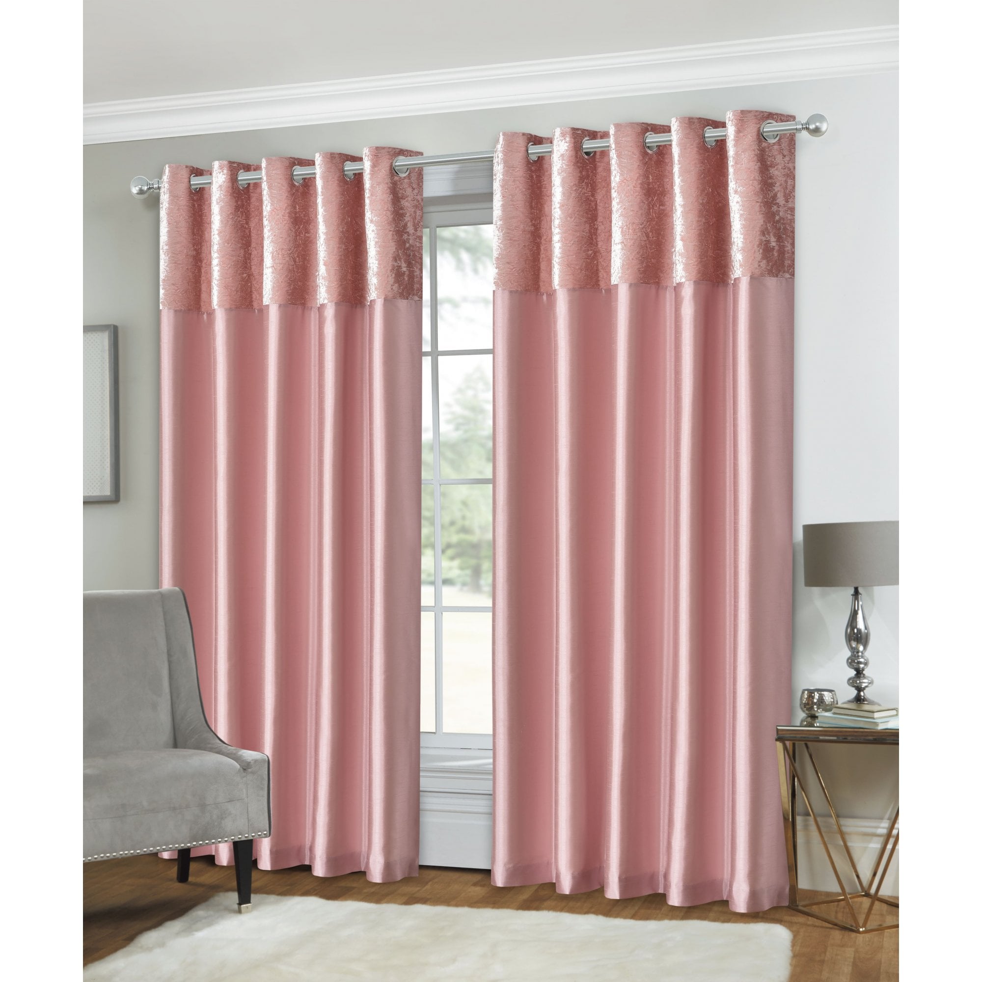 Lewis’s Olivia Velvet Top Eyelet Curtains - Blush Pink - 167cm (66") X 137cm (54")  | TJ Hughes