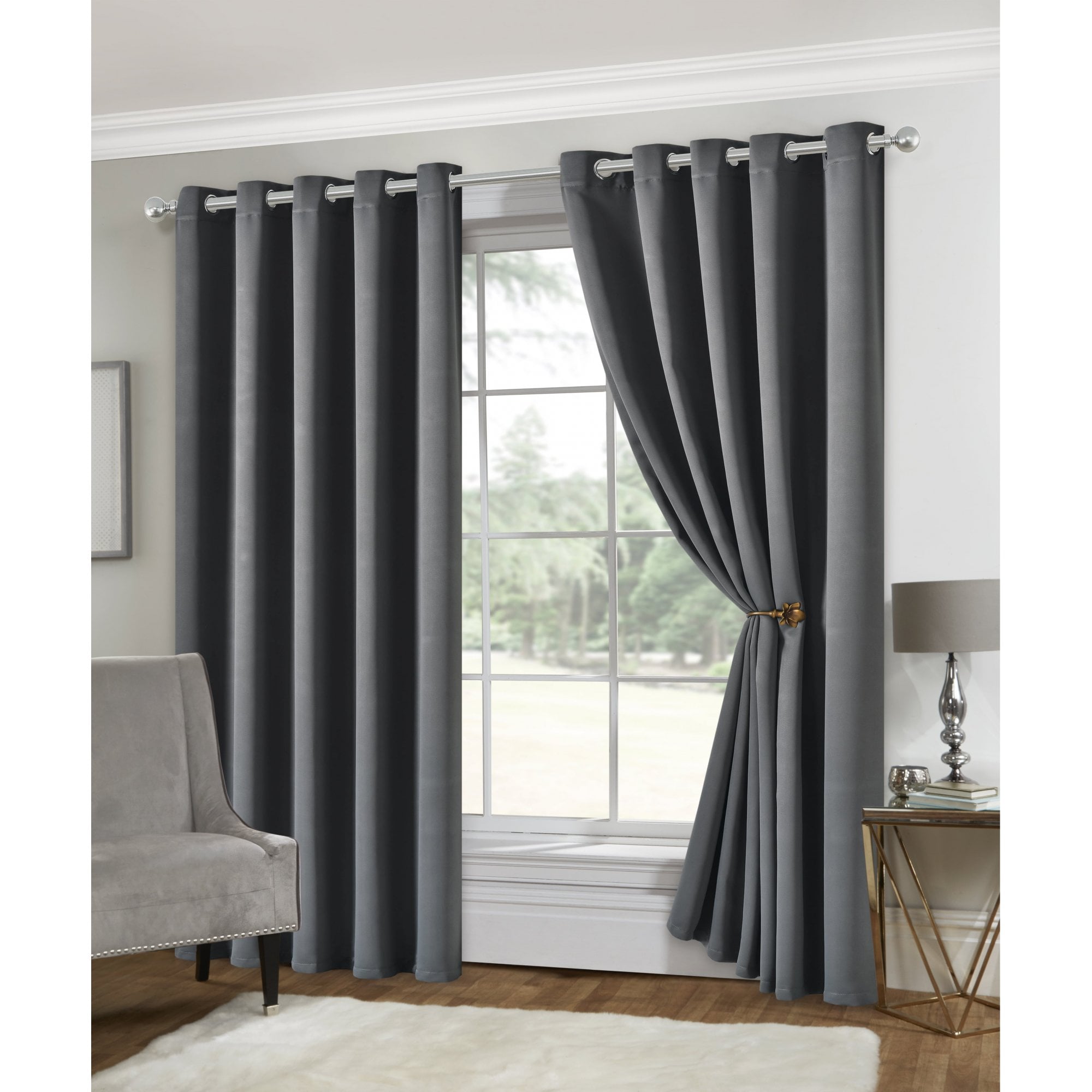 Lewis’s Eclipse Soft Touch Blockout Eyelet Curtains - Grey - 167cm (66") X 229cm (90")  | TJ Hughes