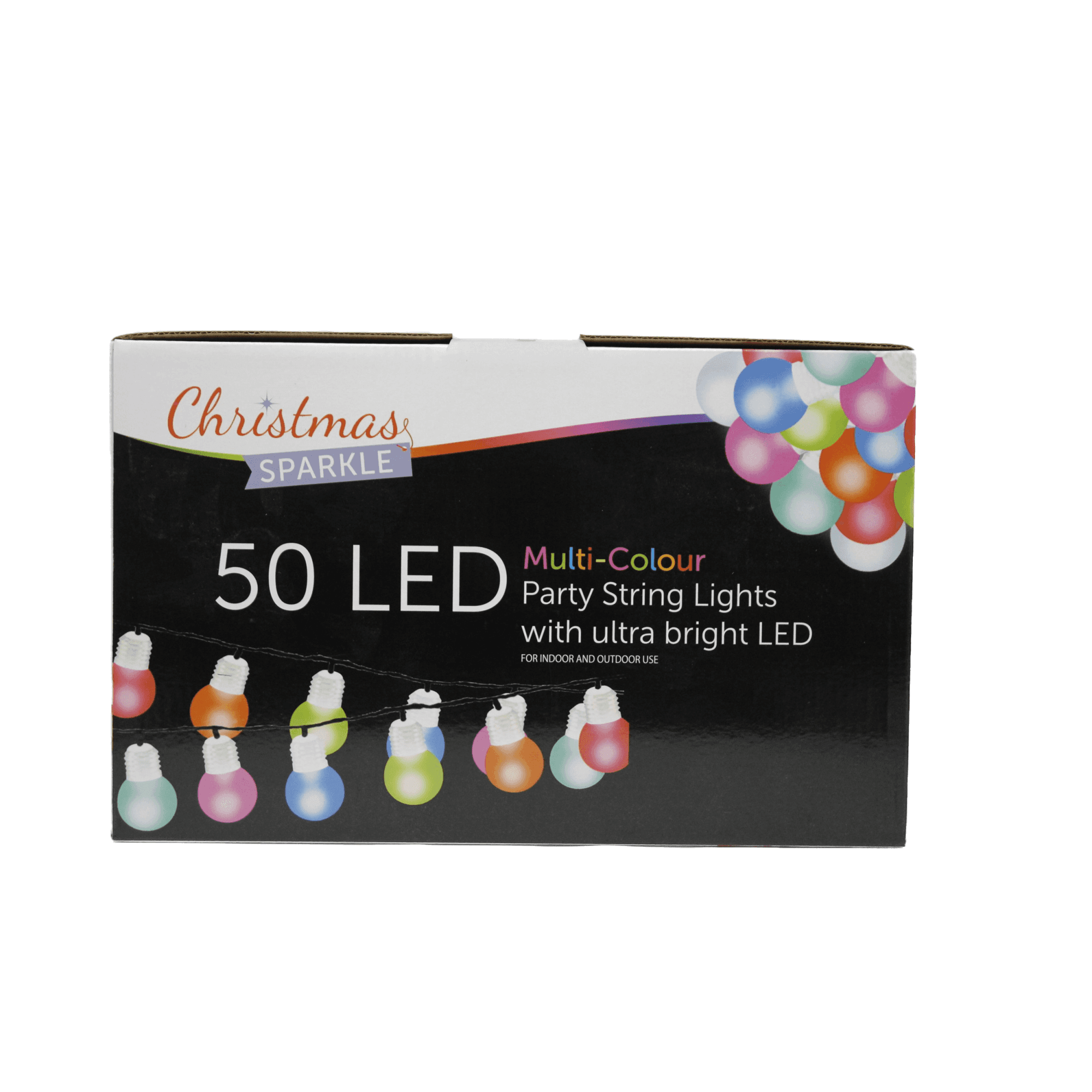 Christmas Sparkle Outdoor and Indoor Party String Bulbs with 50 Ultra bright LEDS in Multi Colour with Green Cable  | TJ Hughes