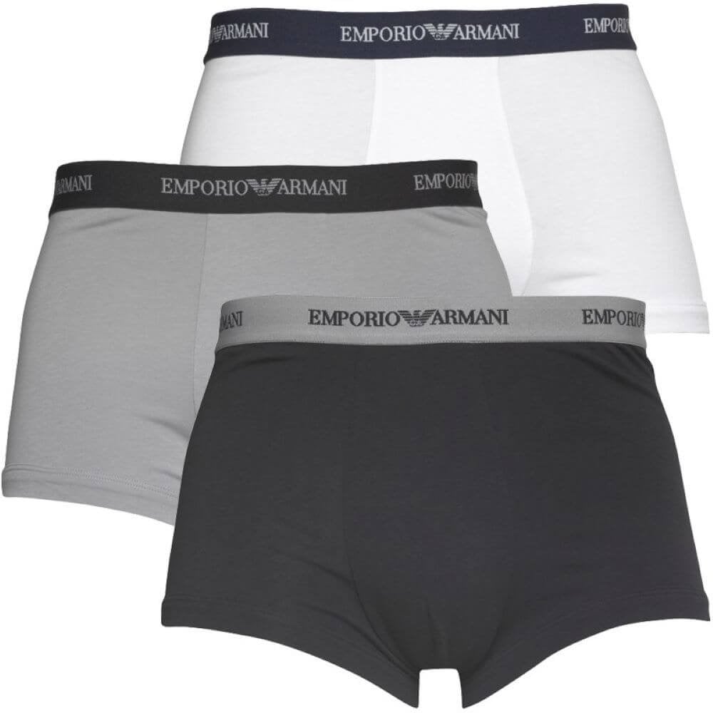 Armani Boxer Shorts 3 Pack Knit Trunks - Black/Grey/White - Small