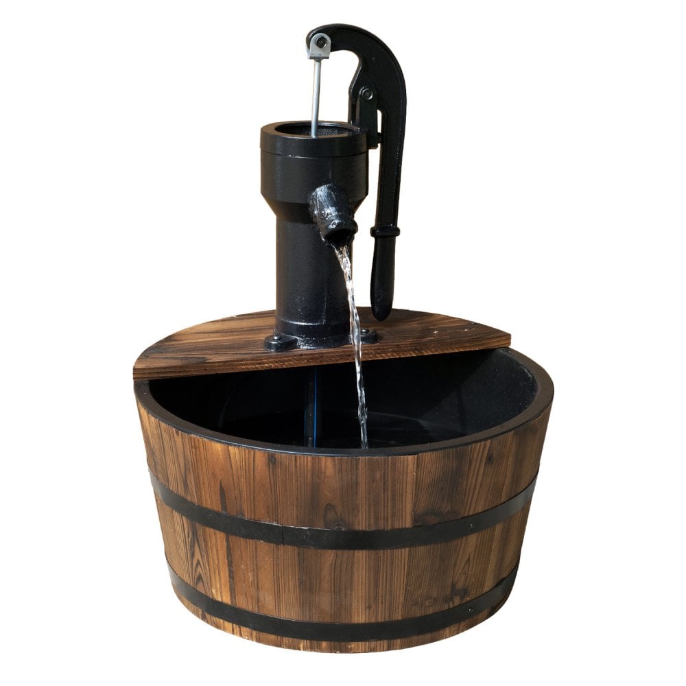 Outsunny Wooden Barrel Water Pump Fountain  | TJ Hughes