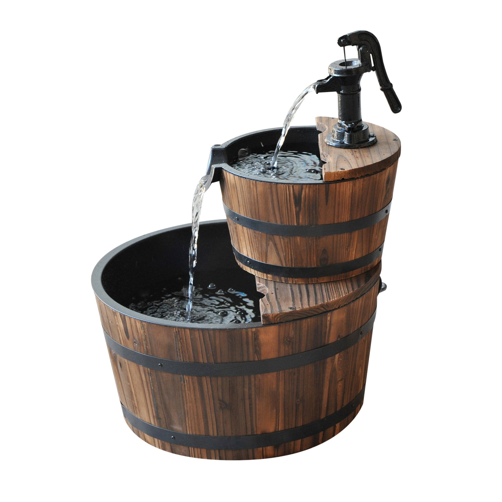 Outsunny 2 Tier Wooden Water Pump Fountain  | TJ Hughes