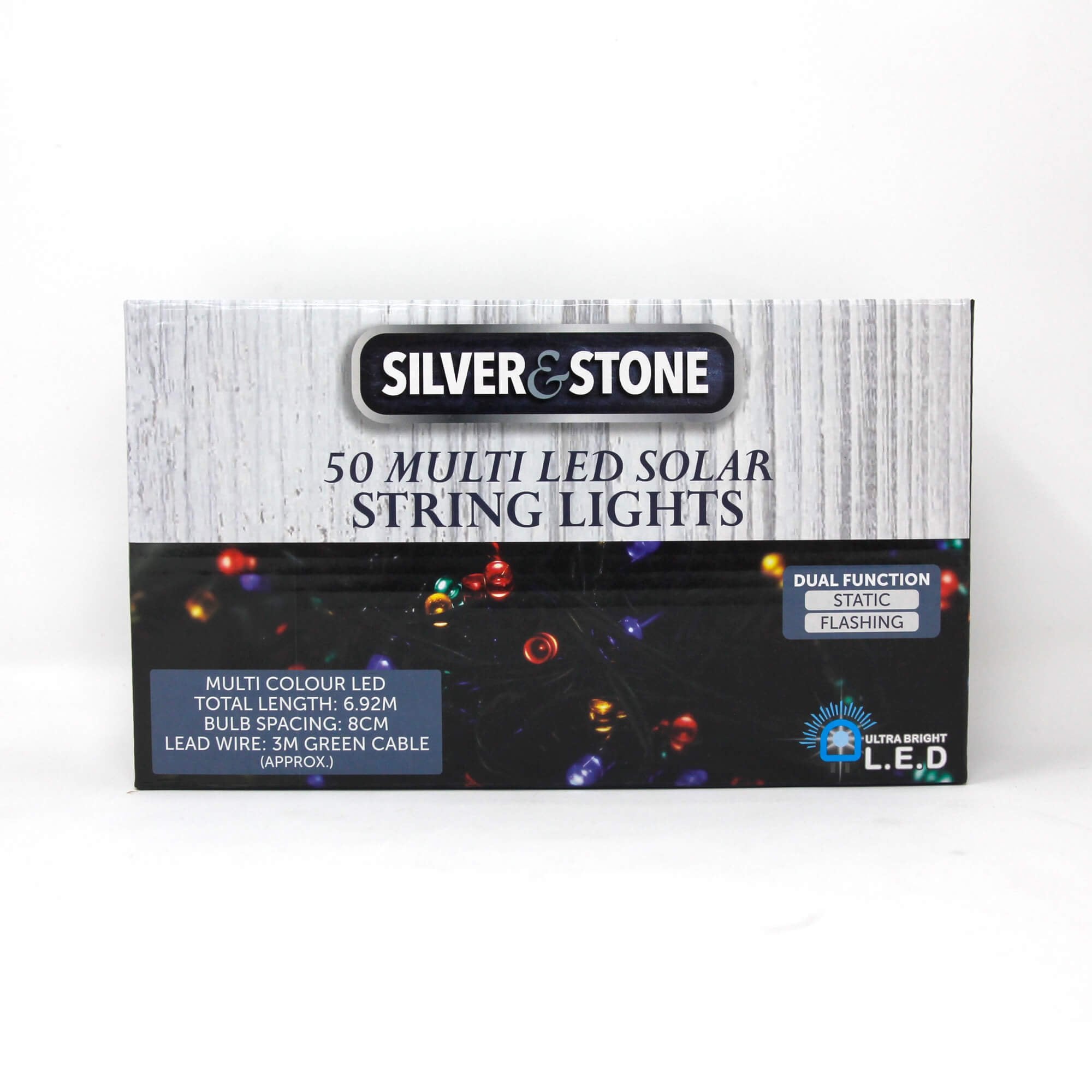 Silver & Stone Solar String Lights x 50 in Multi Coloured  | TJ Hughes