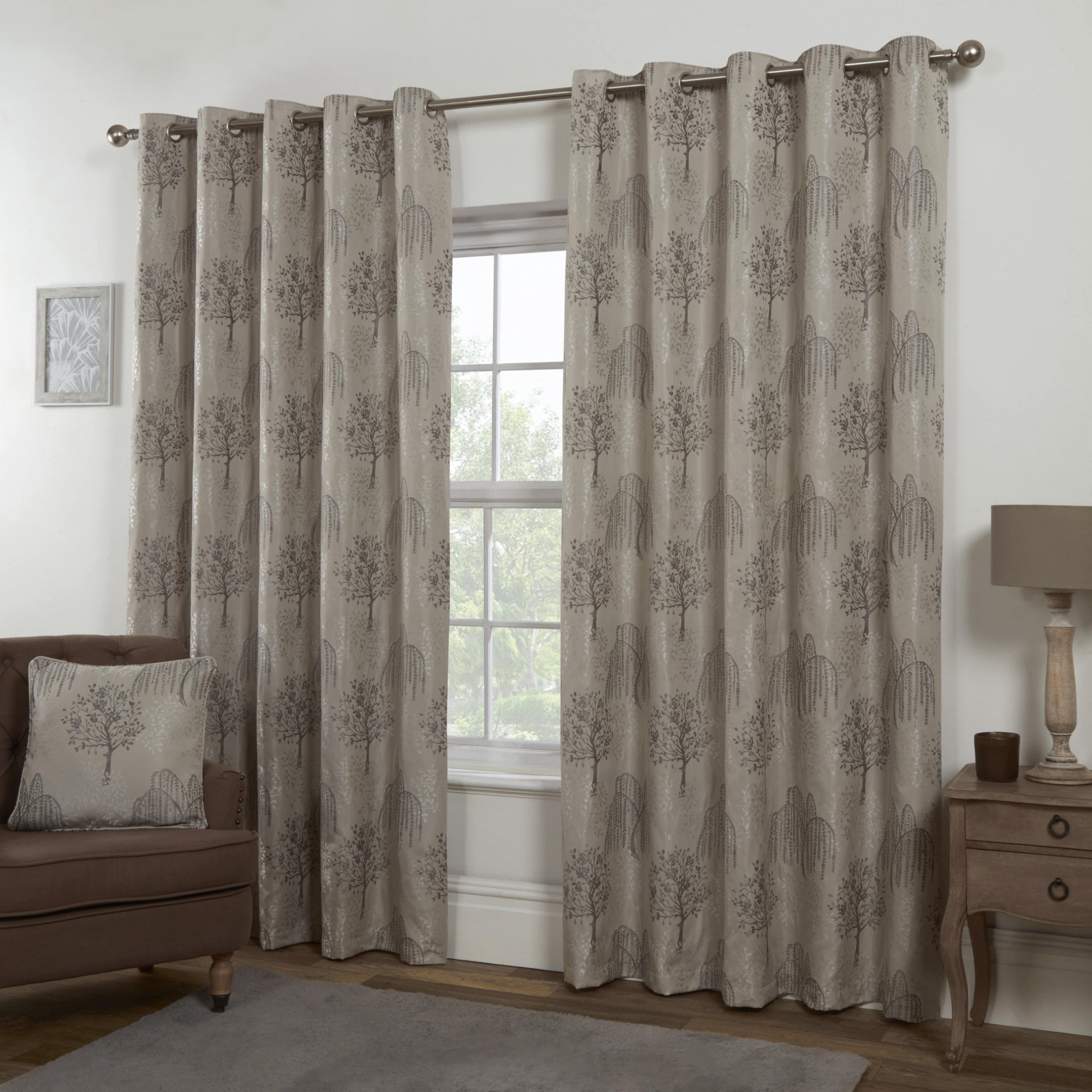 Orchard Patterned Eyelet Curtains - Silver - 167cm (66") X 137cm (54") - Lewis’s  | TJ Hughes