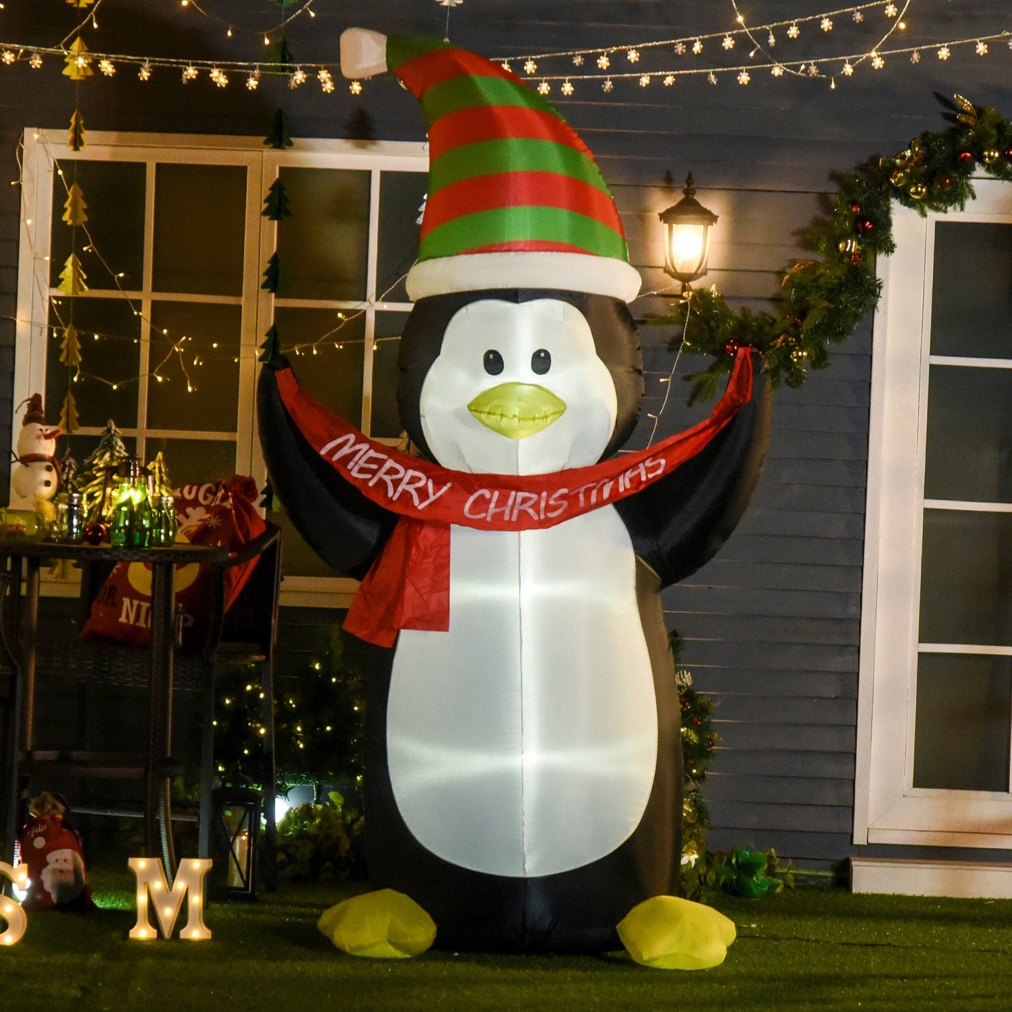 Christmas Time 2.4m LED Polyester Outdoor Christmas Inflatable Penguin  | TJ Hughes