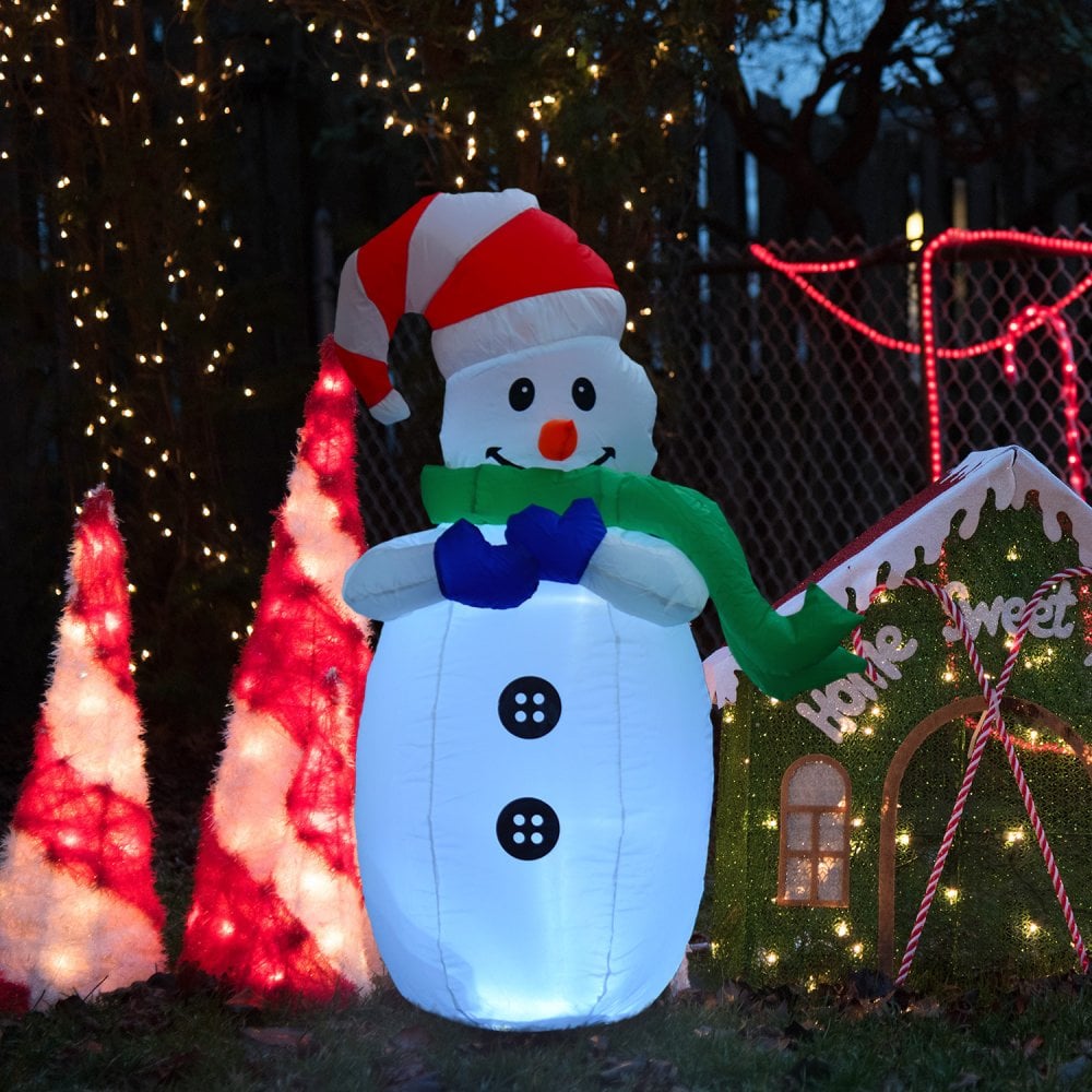 Christmas Time Inflatable Christmas Snowman 120 cm W/LED Lights-Multicolour  | TJ Hughes