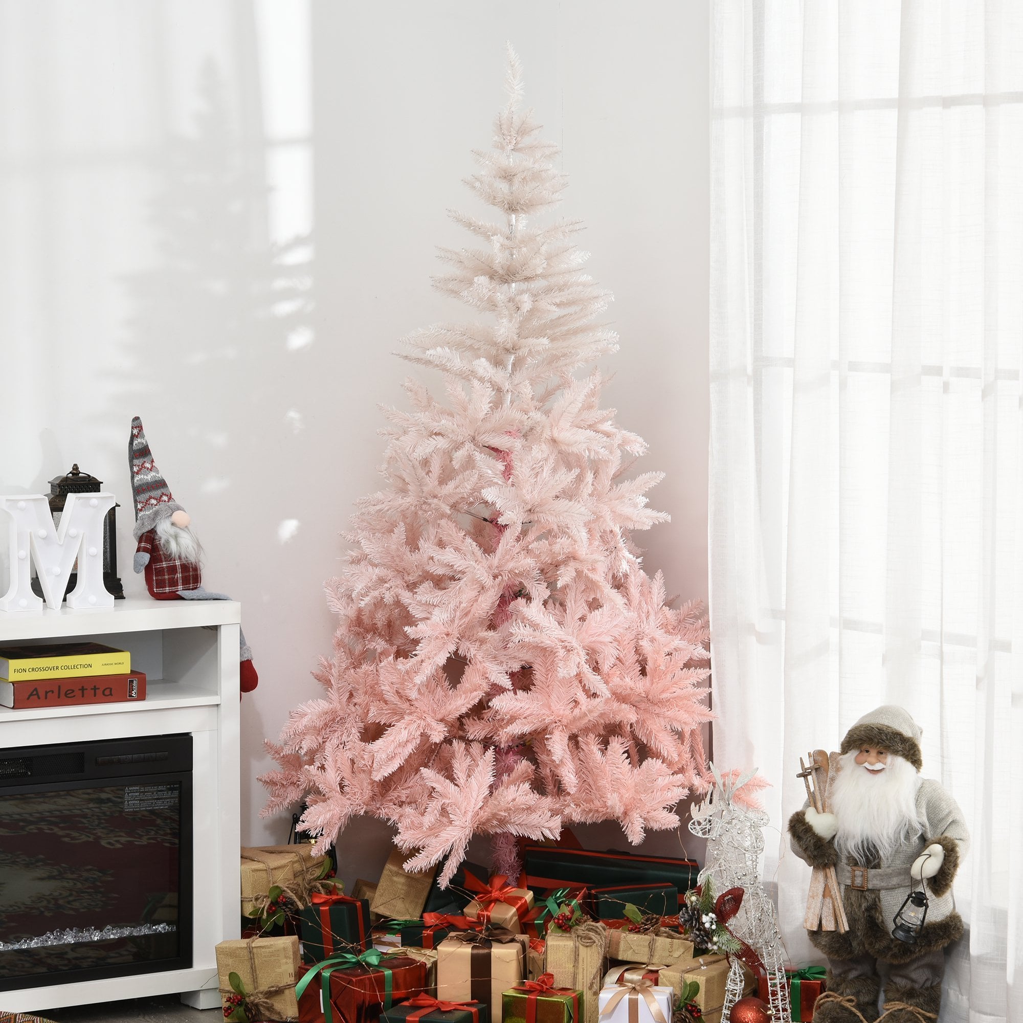 Christmas Time 6ft Christmas Decorations Realistic Design Faux Christmas Tree w/ Metal Stand and Quick Setup - Pink  | TJ Hughes