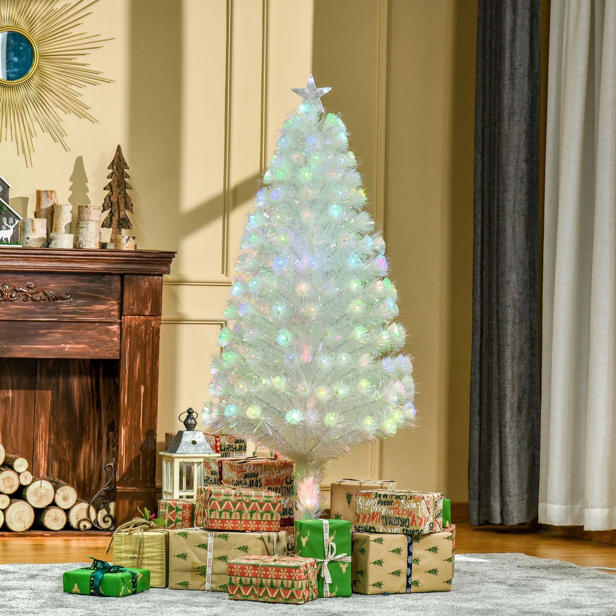Christmas Time 5FT Prelit Artificial Christmas Tree w/ Fiber Optic - Xmas Decoration - White  | TJ Hughes
