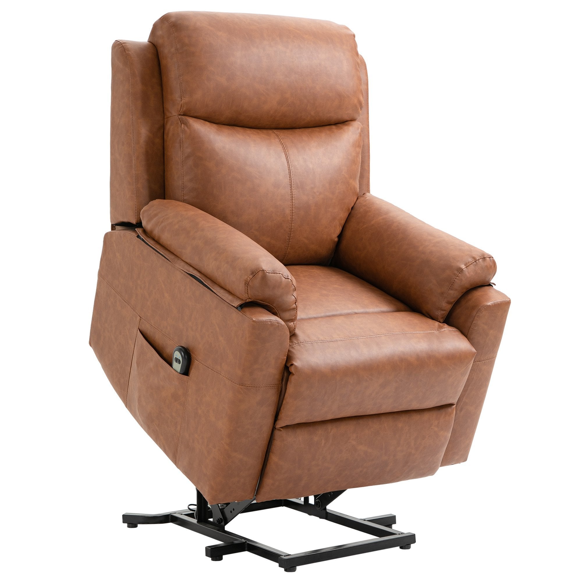 Power Lift Chair Electric Riser Recliner for Elderly - Faux Leather Sofa Lounge Armchair with Remote Control and Side Pocket - Brown - TJ Hughes