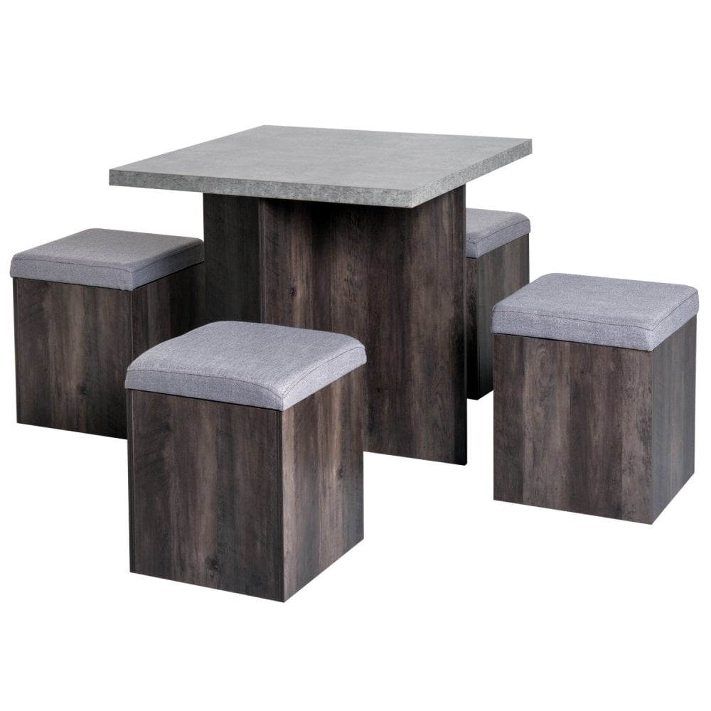 5Pcs Garden Wooden Dining Table Set W/Particle Removable Lid Board and 1 Space Saving Design Pieces Chair Seat-Grey - Home Living  | TJ Hughes Grey