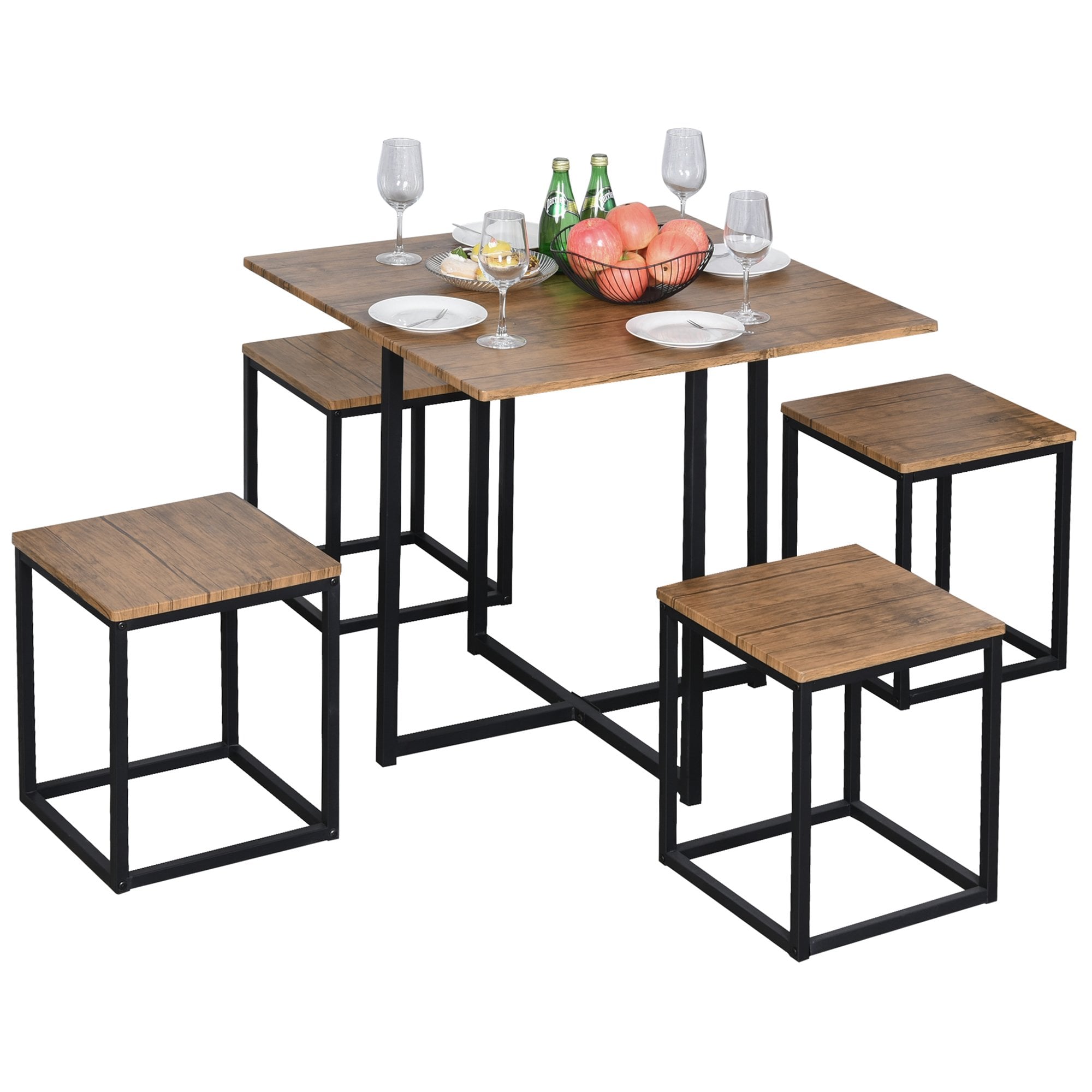 MDF Topped Steel 5-Piece Dining Set Dining Table with 4 Stools - Black/Brown - Home Living  | TJ Hughes Black