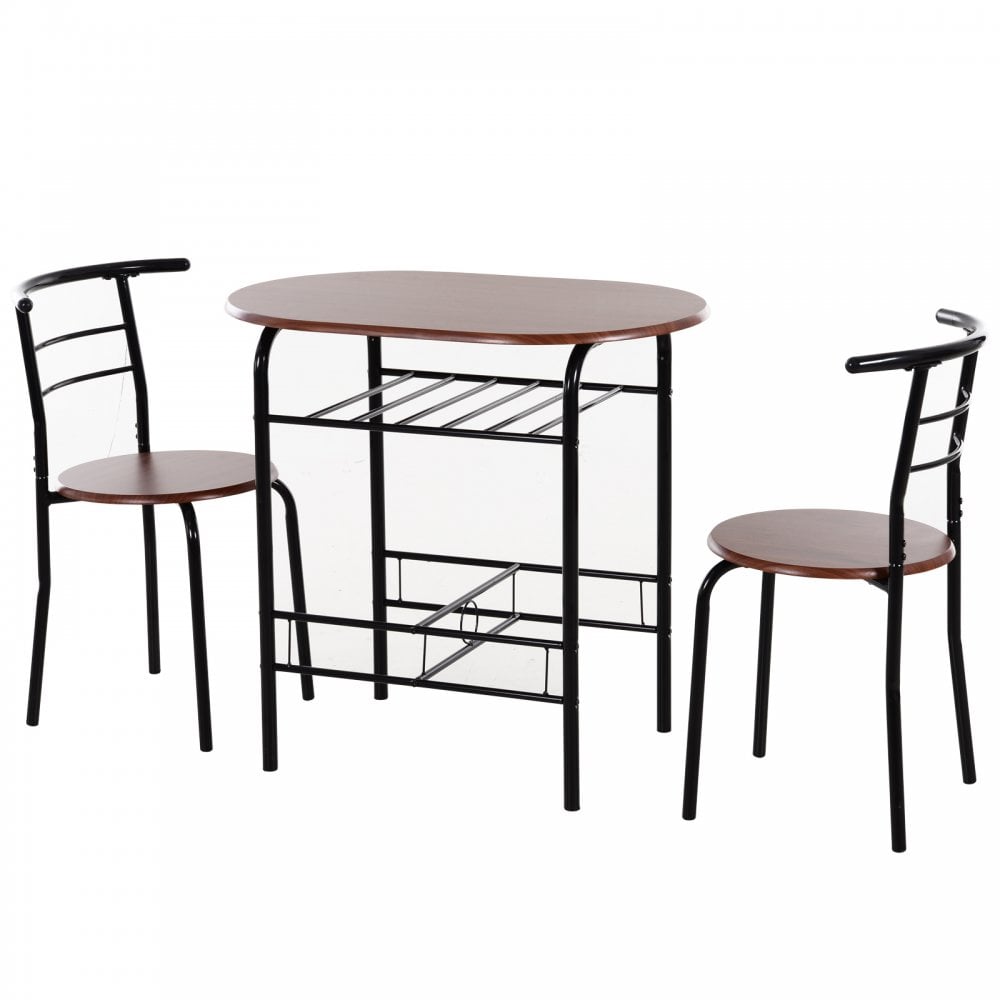 MDF 2-Seater Bar Stool and Table Set with Bottle Storage Shelf  - Wood Tone - Home Living  | TJ Hughes