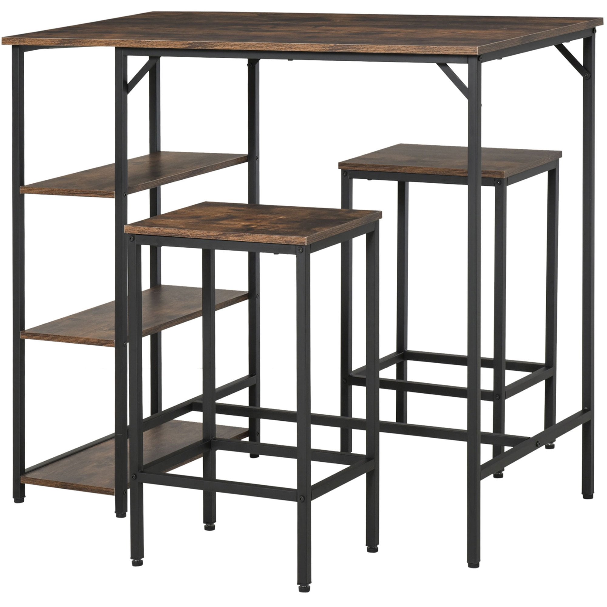 HOMCOM Dining Table Set Industrial Bar Height With 2 Stools & Side Shelf - 3 Pieces Coffee Table for Dining Room - Kitchen - Dinette  | TJ Hughes