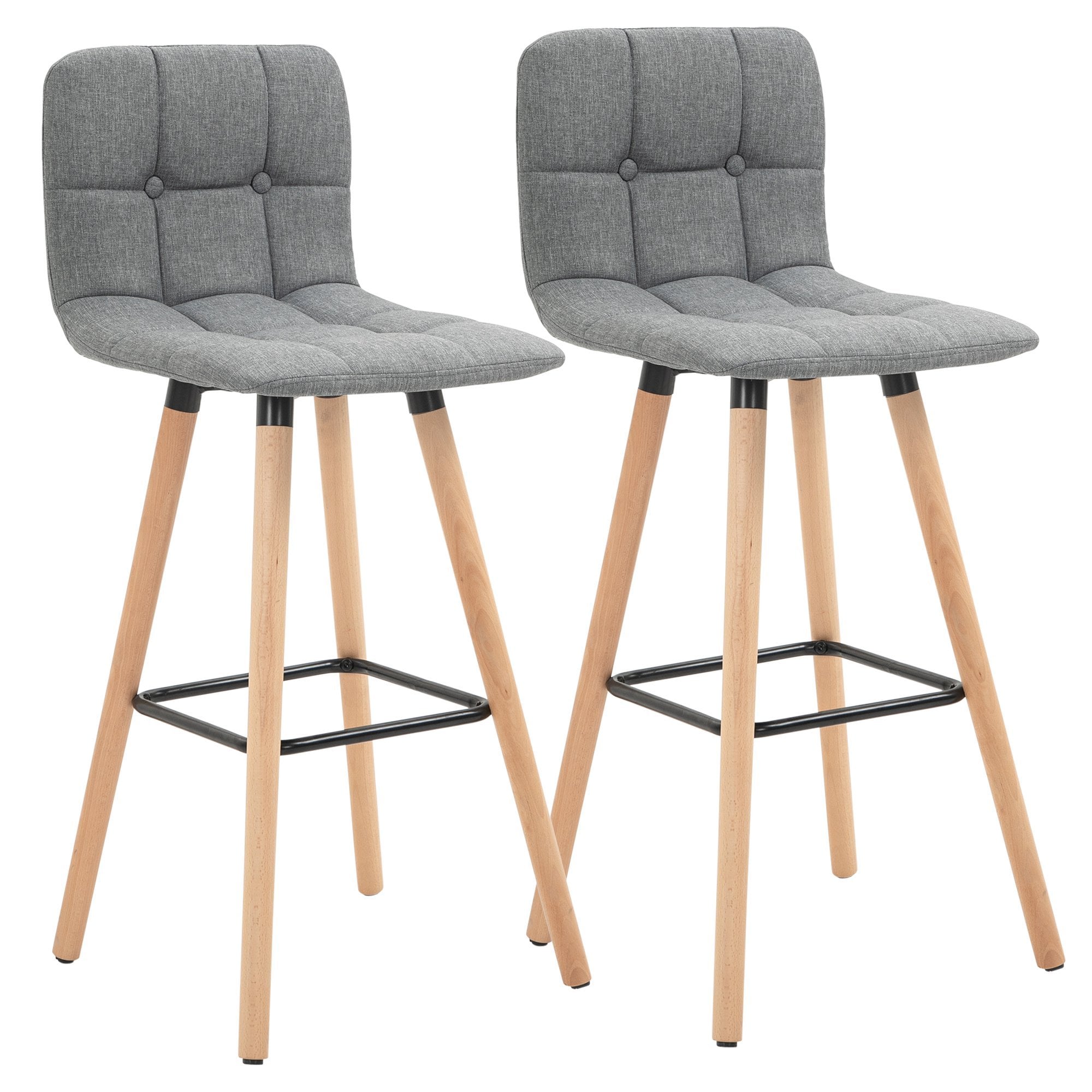 HOMCOM Bar stool Set of 2 Armless Button-Tufted Counter Height Bar Chairs with Wood Legs & Footrest - Grey  | TJ Hughes