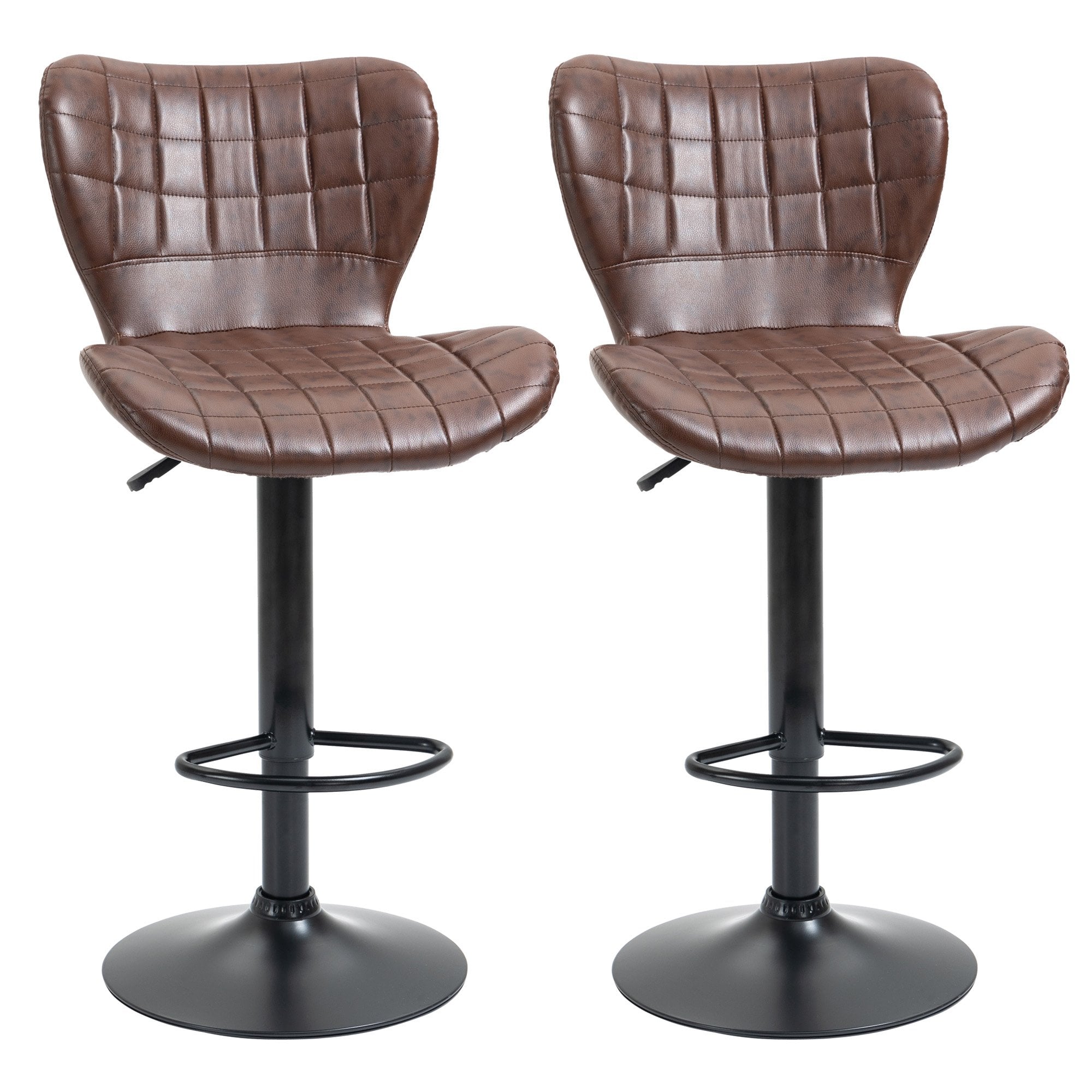 Bar Stools Set of 2 Adjustable Height Swivel Bar Chairs in PU Leather with Backrest & Footrest - Brown Footrest - Home Living  | TJ Hughes