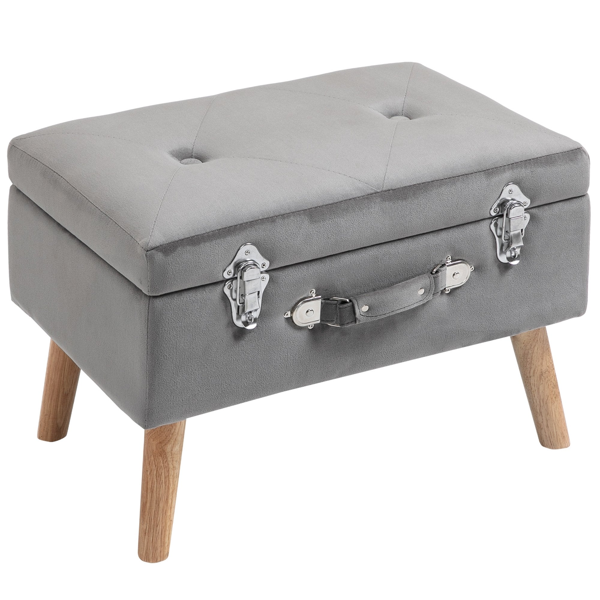 Faux Velvet Upholstered Ottoman Trunk with Wooden Legs - Grey - Home Living  | TJ Hughes