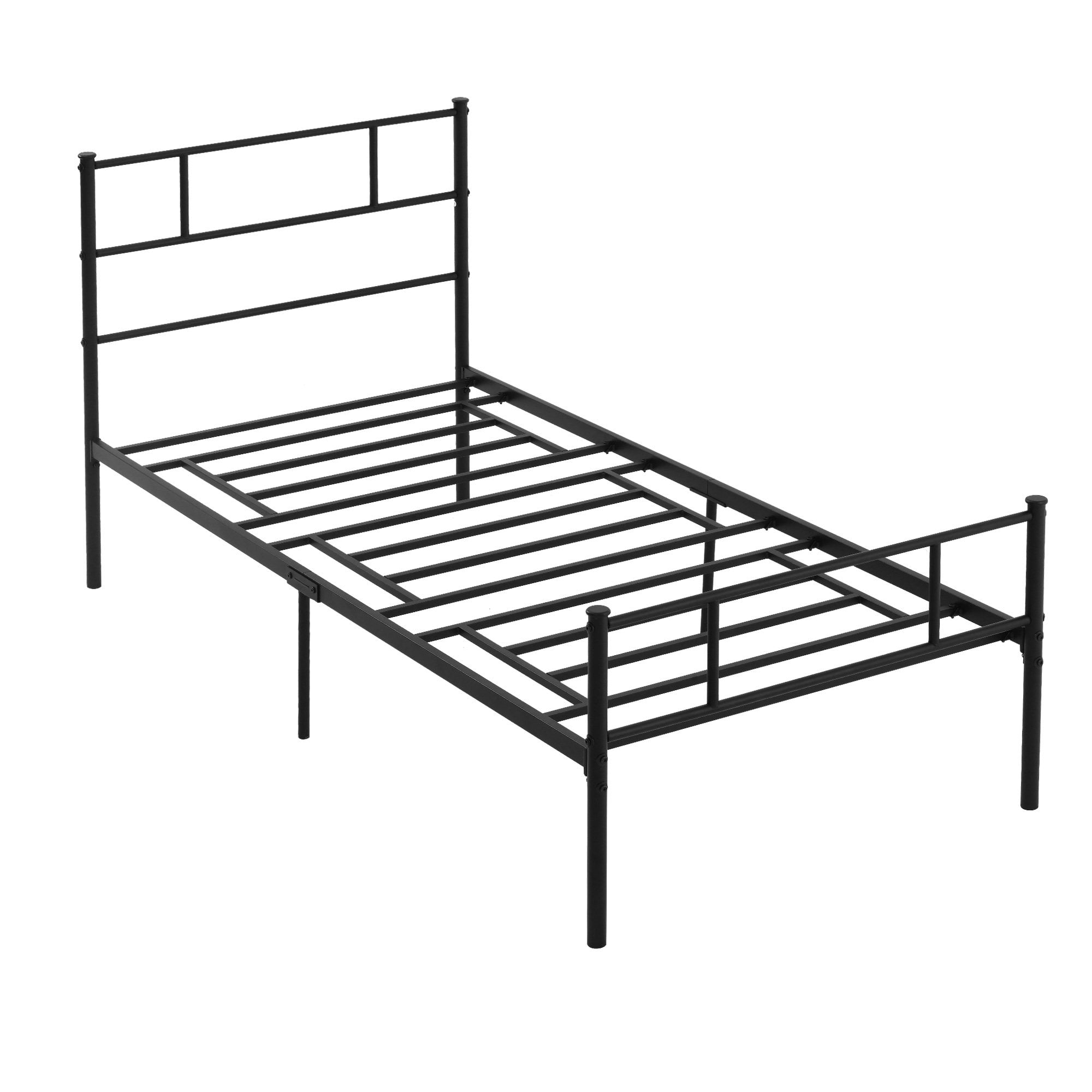 Single Metal Bed Frame Solid Bedstead Base with Headboard and Footboard - Metal Slat Support and Underbed Storage Space - Bedroom Furniture w/ Space -