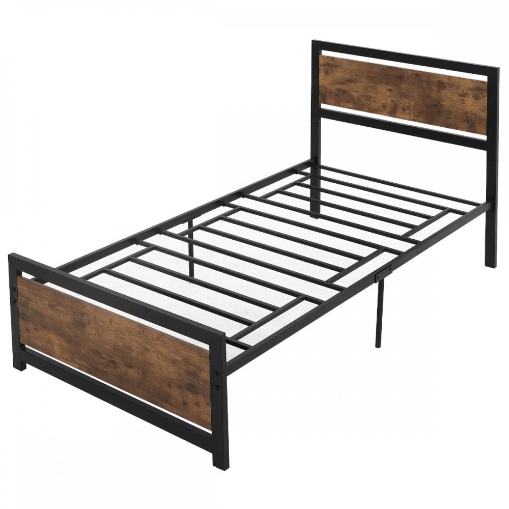 Single Metal Bed Frame with Headboard & Footboard - Strong Slat Support Solid Bedstead Base w/ Underbed Storage Space - No Box Spring Needed - - Home