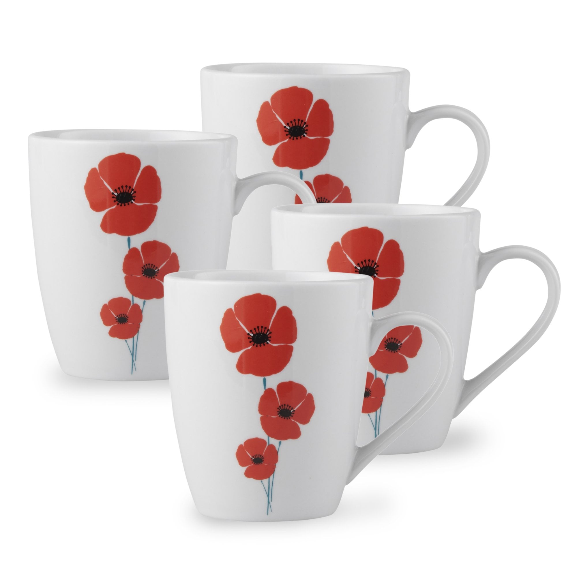 Lewis’s Mug Pack Set of 4 - Poppy  | TJ Hughes White