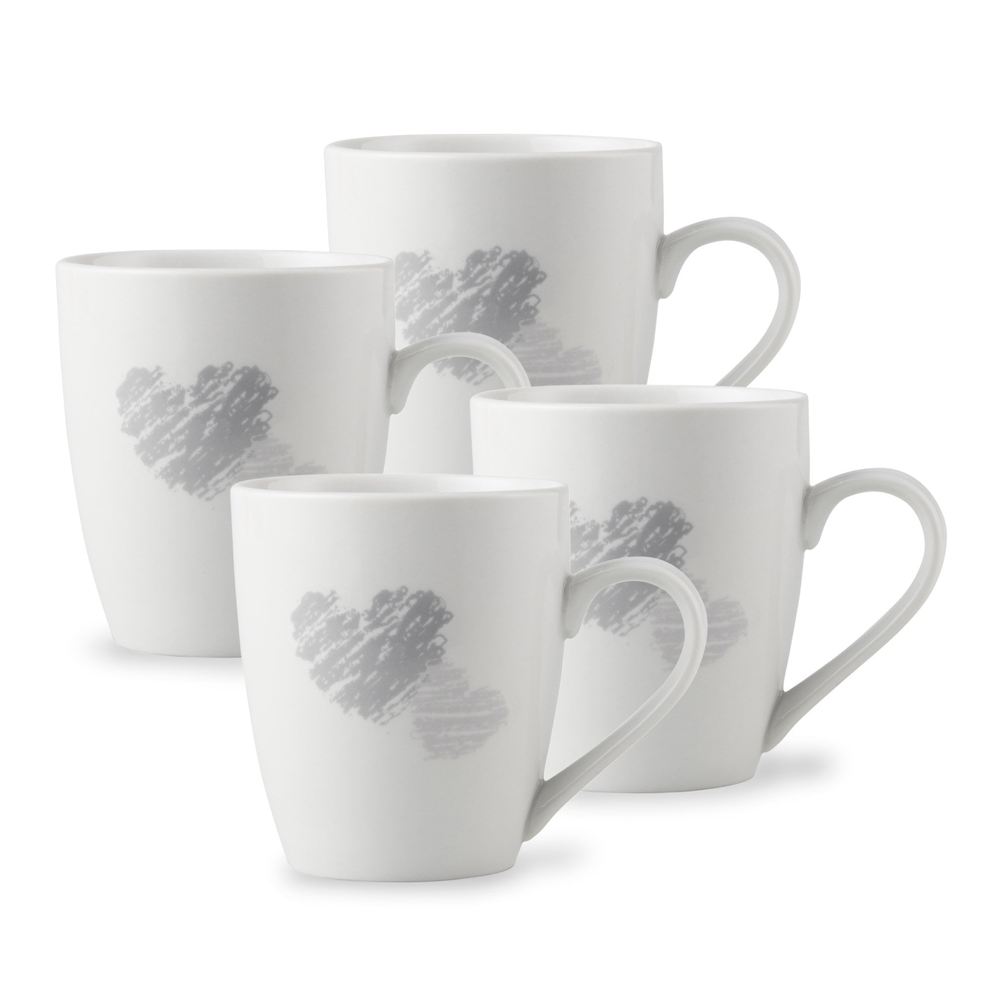 Grey Heart Design Mug Set - Set of 4 - Lewis’s  | TJ Hughes White
