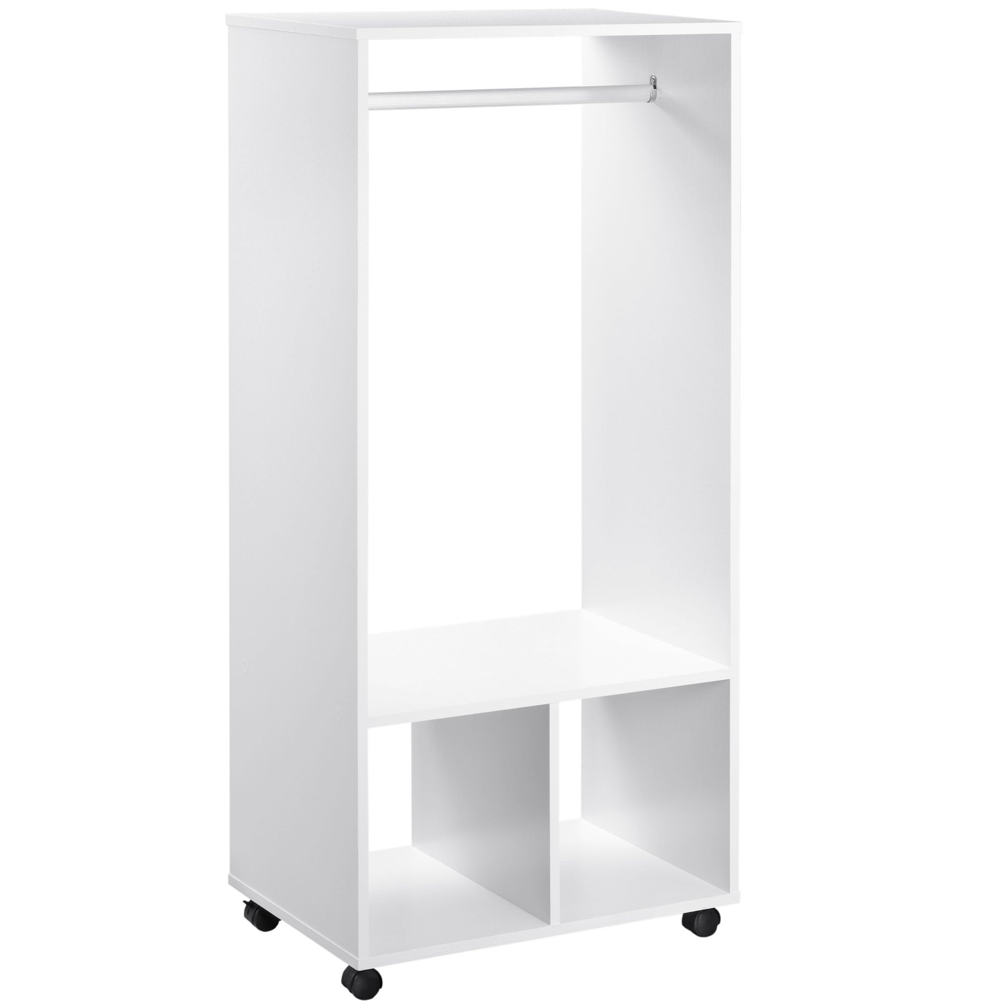 Open Wardrobe with Hanging Rod and Storage Shelves Mobile Garment Rack on Wheels Bedroom - Cloakroom - White Clothing Organizer - Home Living  | TJ Hu