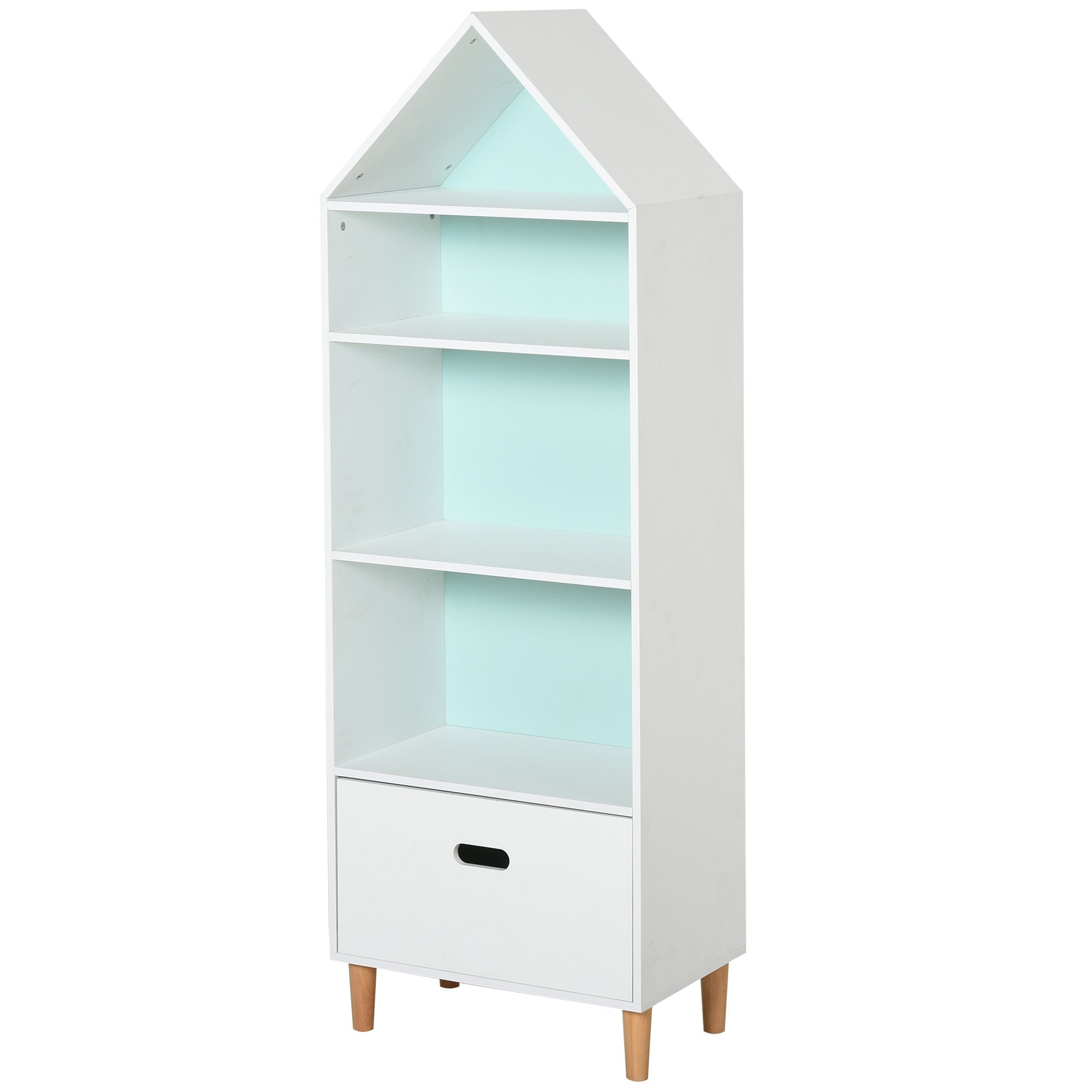 Outsunny Kids MDF 5-Tier Bookshelf w/ Drawer White/Blue  | TJ Hughes White