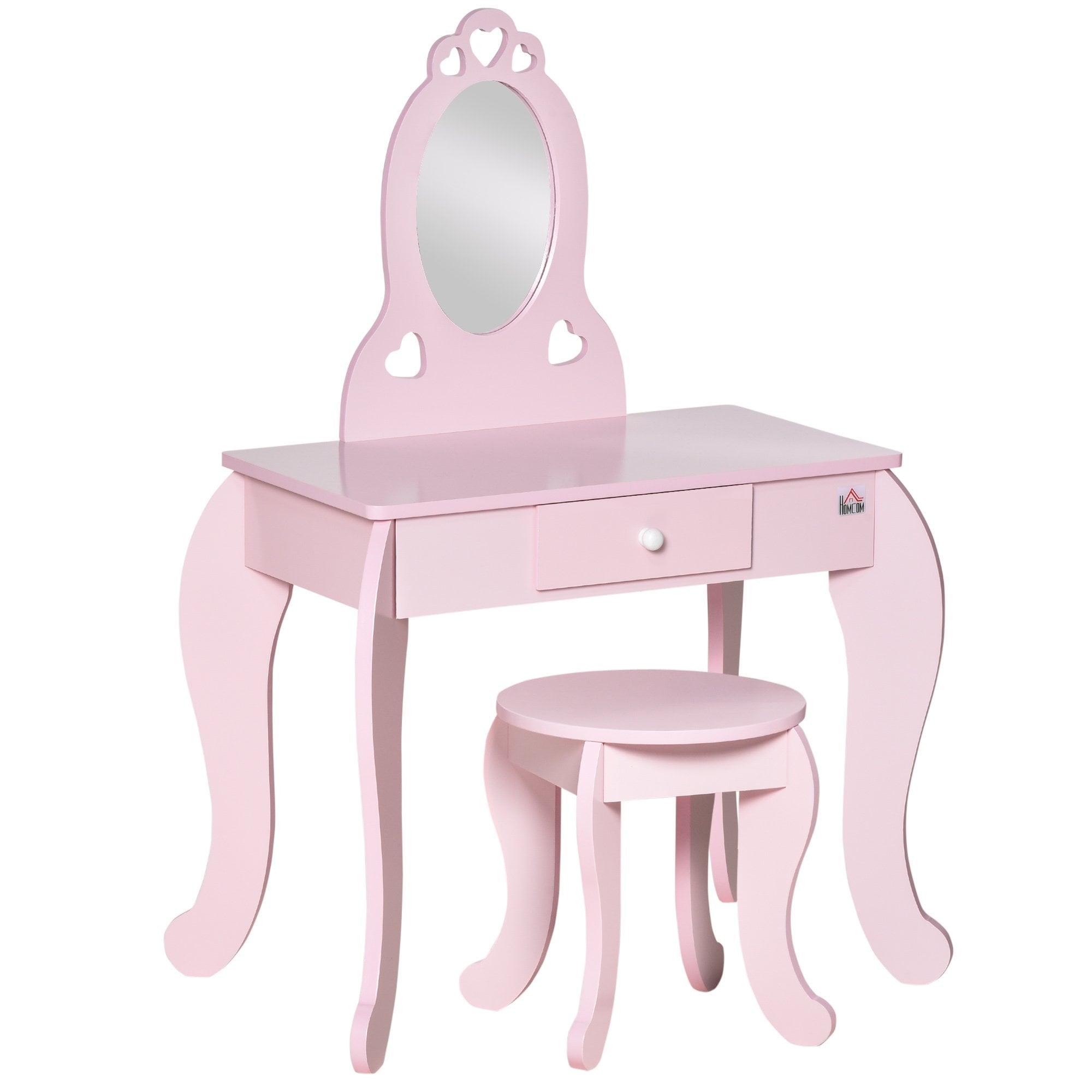 HOMCOM Kids Vanity Table & Stool  with Mirror - Pink  | TJ Hughes