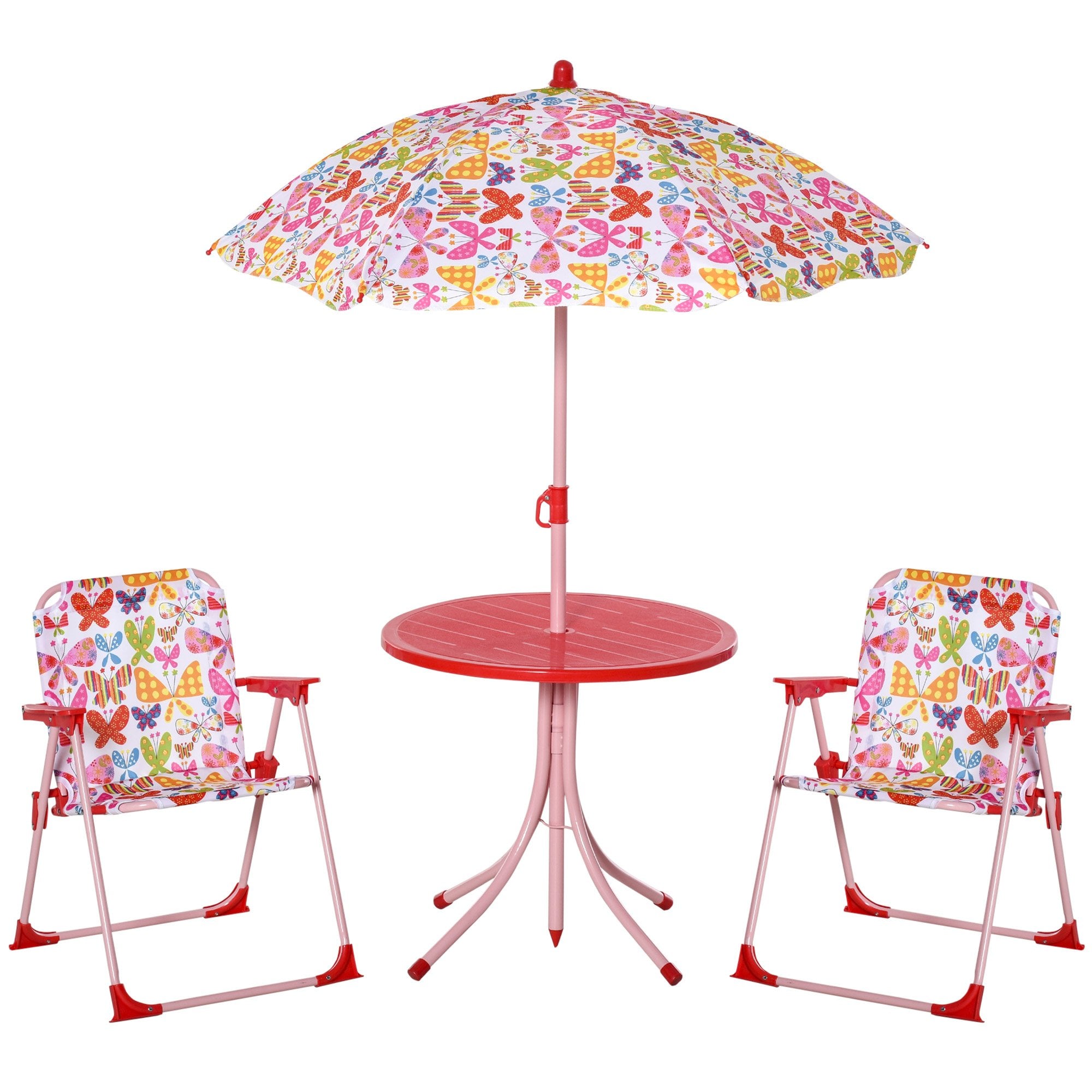 Outsunny Kids Folding Picnic Table and Chairs Set Color Stripes Outdoor w/ Parasol  | TJ Hughes