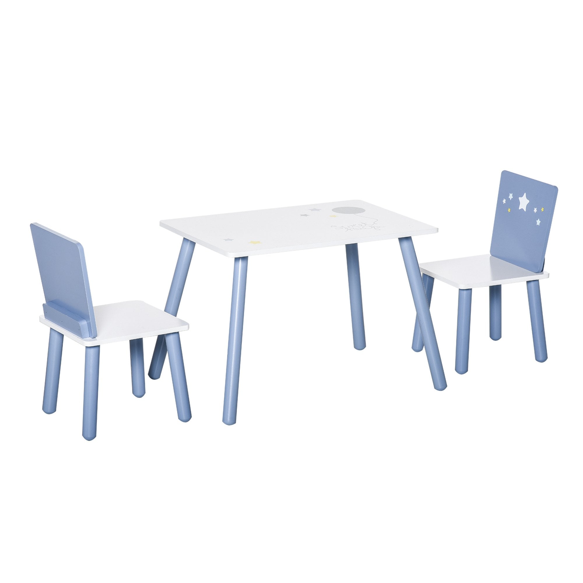 Kids Table and Chairs Set 3 Pieces 1 Table 2 Chairs Toddler Wooden Multi-usage Easy Assembly Star Image Ornament Blue and White Pcs  | TJ Hughes